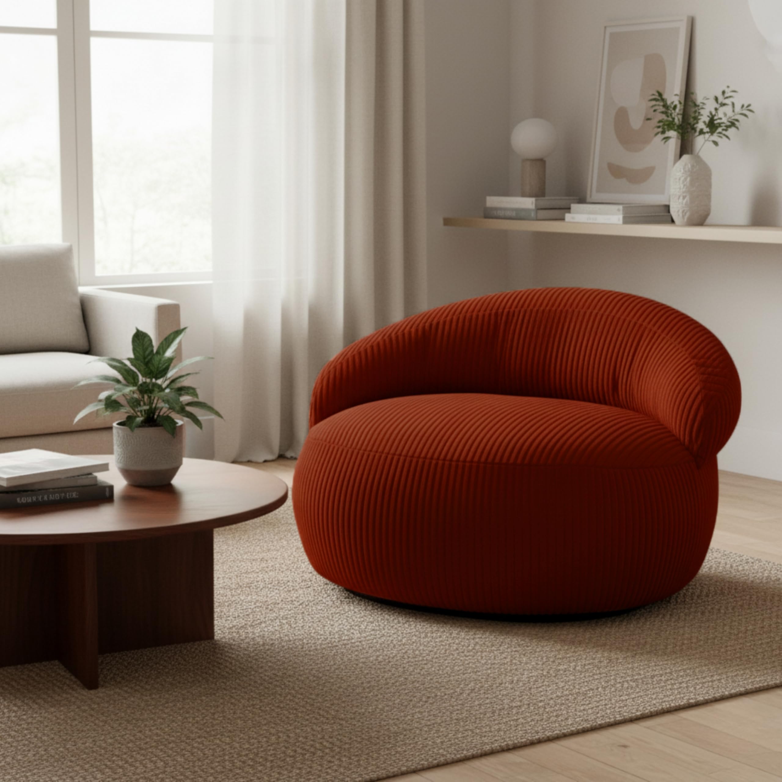 bananair – Puff Salón y Dormitorio en Pana - Puff Sillón XXL Suave y Elegante - Funda Lavable a Máquina - Ideal para Salón y Dormitorio, Adultos y Adolescentes (110 × 100 cm, Rojo Ladrillo)