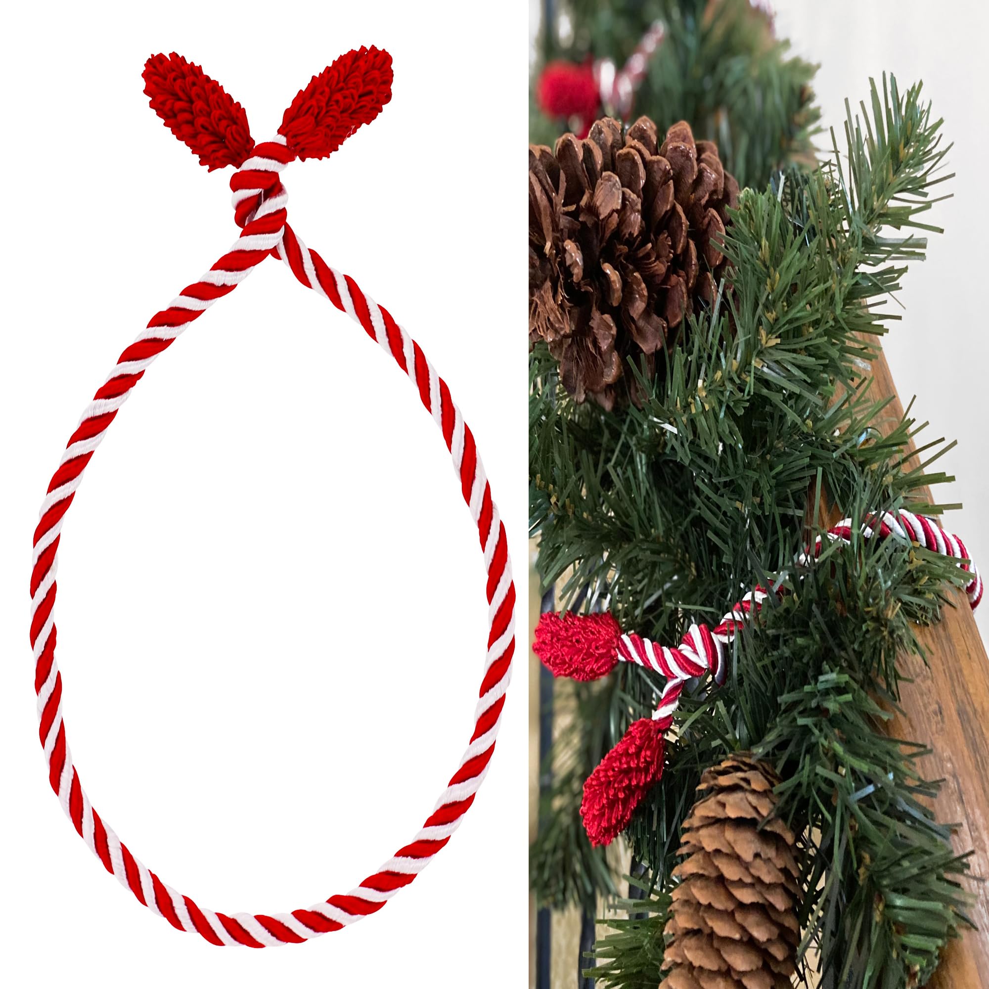 Haute Decor Decorative Twist Ties, 6 Pack, 16 inches (Red and White) - Hang Garland, Lights, Decorations - Home Decorating with a Twist