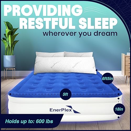 Miniatura 32 de EnerPlex Colchón de aire con bomba incorporada – Colchón inflable de doble altura para camping, hogar y viajes portátiles – Cama inflable duradera
