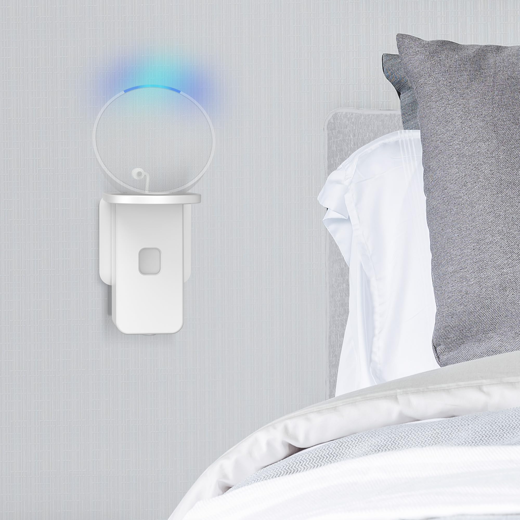 PlusAcc supporto a parete per ΡΟΡ - supporto salvaspazio per accessori per altoparlanti intelligenti, senza forare, perfetto per caffetteria, bagno, camera da letto (Bianco)