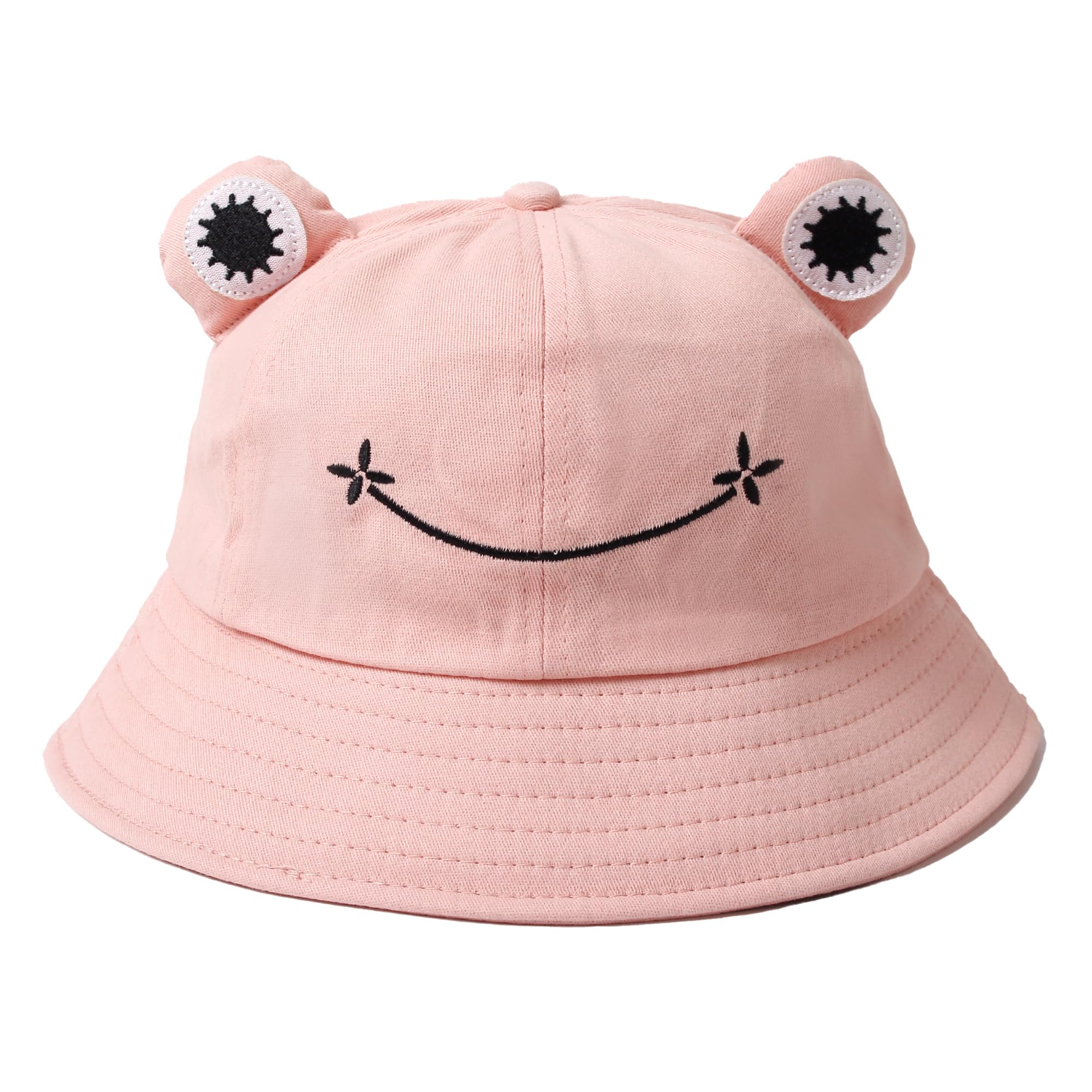 Fufumin Frog Bucket Hat Cute Cotton Wide Brim Fisherman Sun Hat for Adult Women Girls Pink