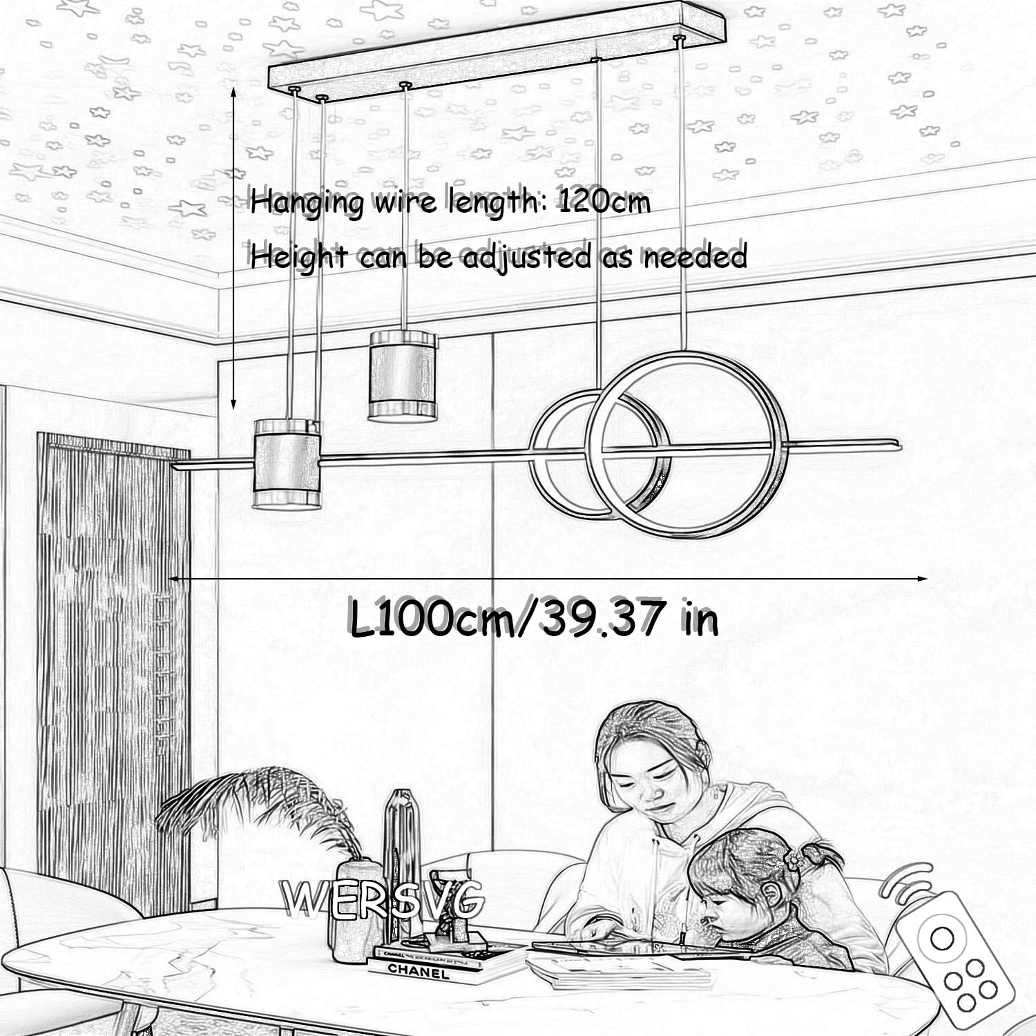 L100cm dimmerabile LED tavolo da pranzo luce a sospensione con faretto moderno soggiorno lampada d' Nero 45W luci a sospensione e pendenti altezza regolabile per soggiorno ufficio sala da pranzo Bar