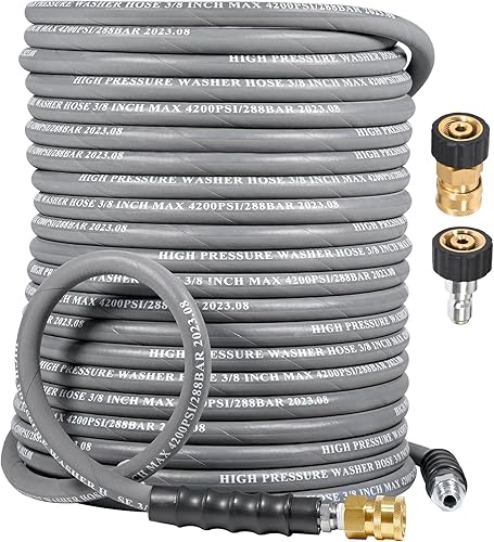 Miniatura 8 de Manguera de lavado a presión de 38 pulgadas, goma sin marcas de 25 pies para agua fríacaliente, reemplazo de arandelas de alta potencia con conexión