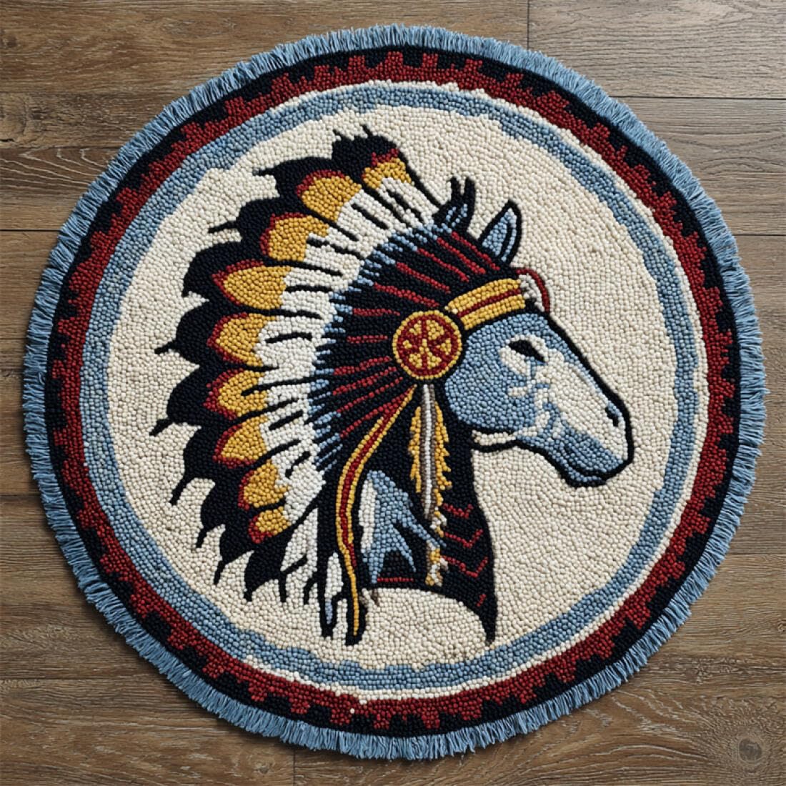 Rqwybcaxn DIY Latch Hook Rug Kit for Adults Animal Embroidery Kit Cartoon Horse 50x50cm Round Washable Area Rug Living Room Wall Hanging