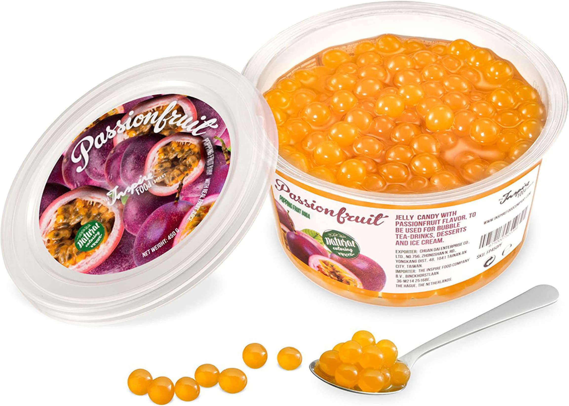 INSPIRE FOOD Popping Boba Pearls for Bubble Tea | PASSION FRUIT | 1 lb | 100% Vegan & Gluten Free Bursting Pearls | Lower Sugar & Real Fruit Juice for Teas, Shakes, Dessert, Smoothies