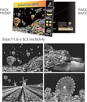 Amazon | izerhfd(きさ) 4枚入 スクラッチアート A4サイズ 彫刻アート