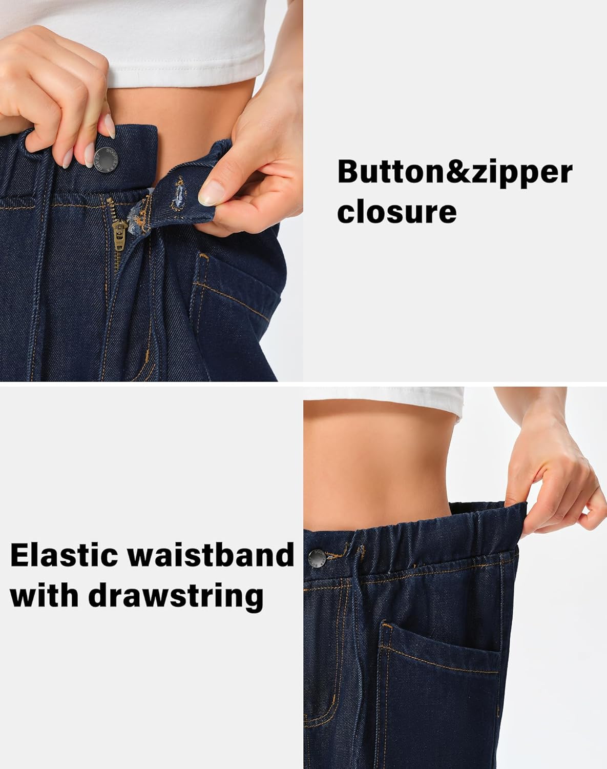 roswear Women's Capri Jeans Wide Leg Elastic Waist with Drawstring Cropped Culottes Pants - Image 7