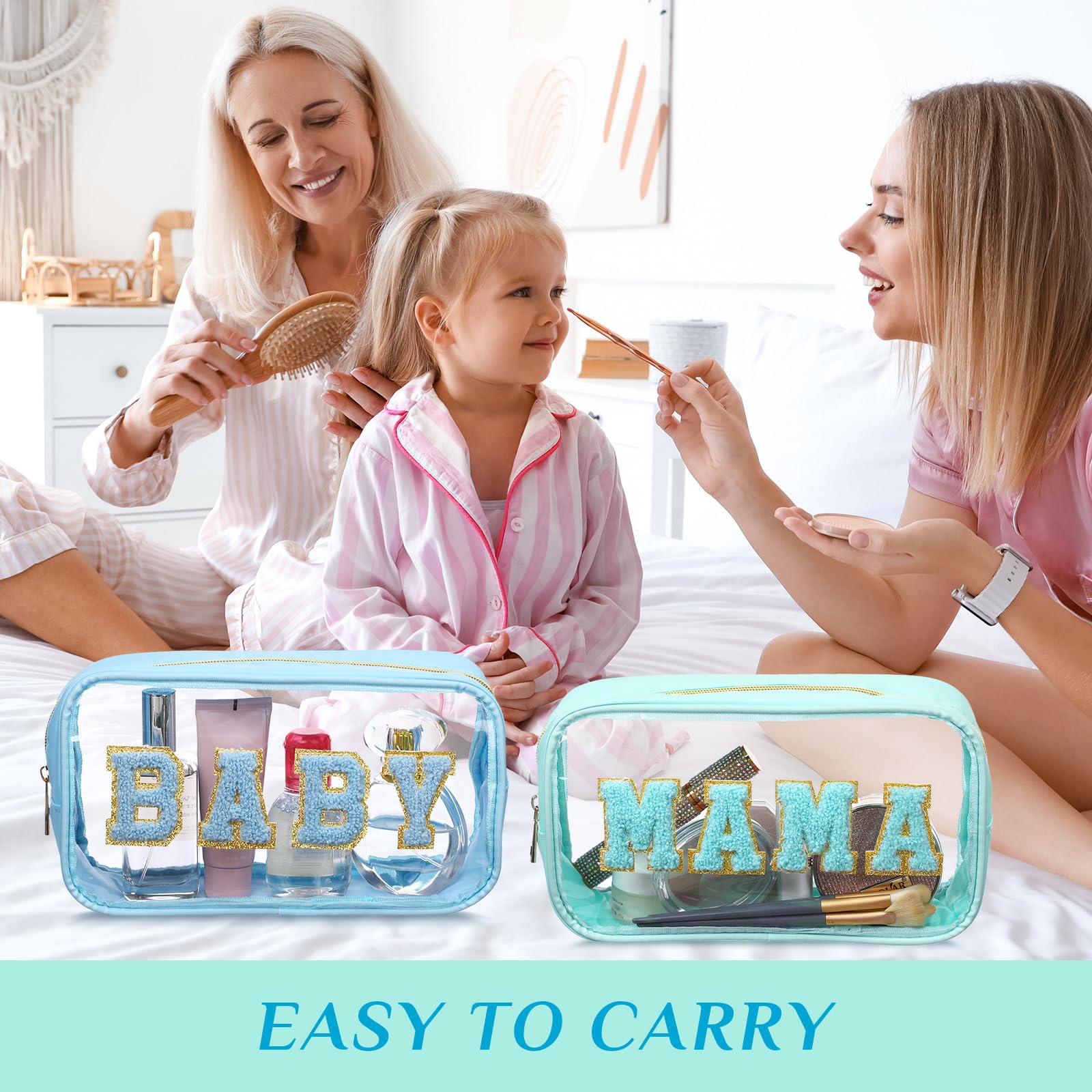 Kulturbeutel für Mama und Baby, transparent, Chenille, für Snacks, Make-up, Reisen, Wickeltasche, mit Reißverschluss, 4 Stück, Frische Farbe