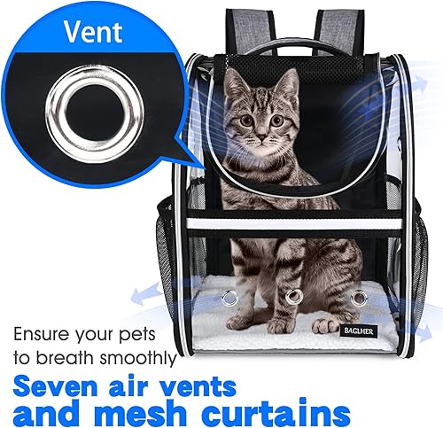 Miniatura 2 de BAGLHER Mochila transportadora para gatos, aprobada por aerolíneas, con almohadilla de forro polar para cachorros y animales pequeños