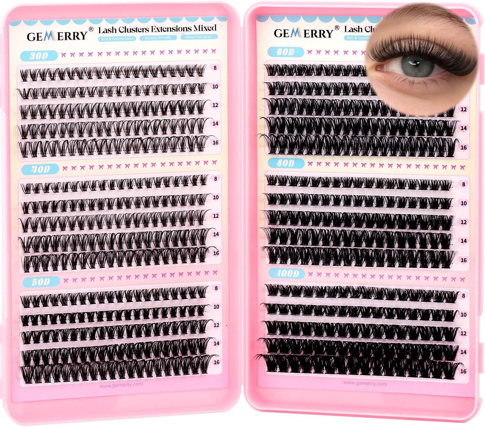 Lash Clusters 30D 40D 50D 60D 80D 100D Eyelashes Clusters Extensions 8-16mm Individual Lashes D Curl Fluffy Wispy False Eyelashes Cluster Lashe DIY Cluster for Beginners