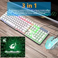ZIYOU LANG Gamer Billentyűzet és Egér Szett - Fehér, RGB LED Háttérvilágítás, 2400 DPI, Vízálló, 6 Gombos Egér, Egérpad, USB, PS4/Xbox Kompa 7