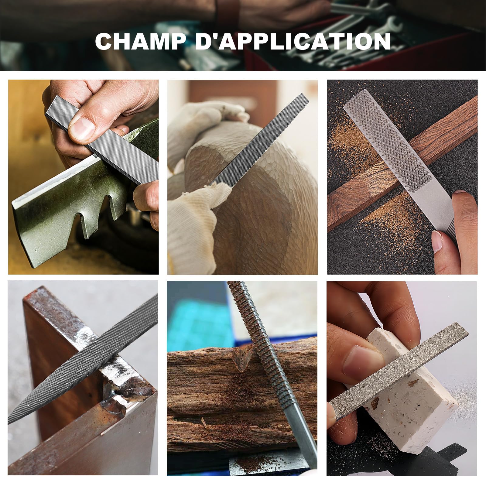 TARIST Lot de 19 limes métalliques et râpes comprenant une lime plate/demi-ronde/ronde/triangulaire/lime 4 voies/12 limes aiguilles/pinceau/sac à outils roulants, fonctionne pour le métal, le bois