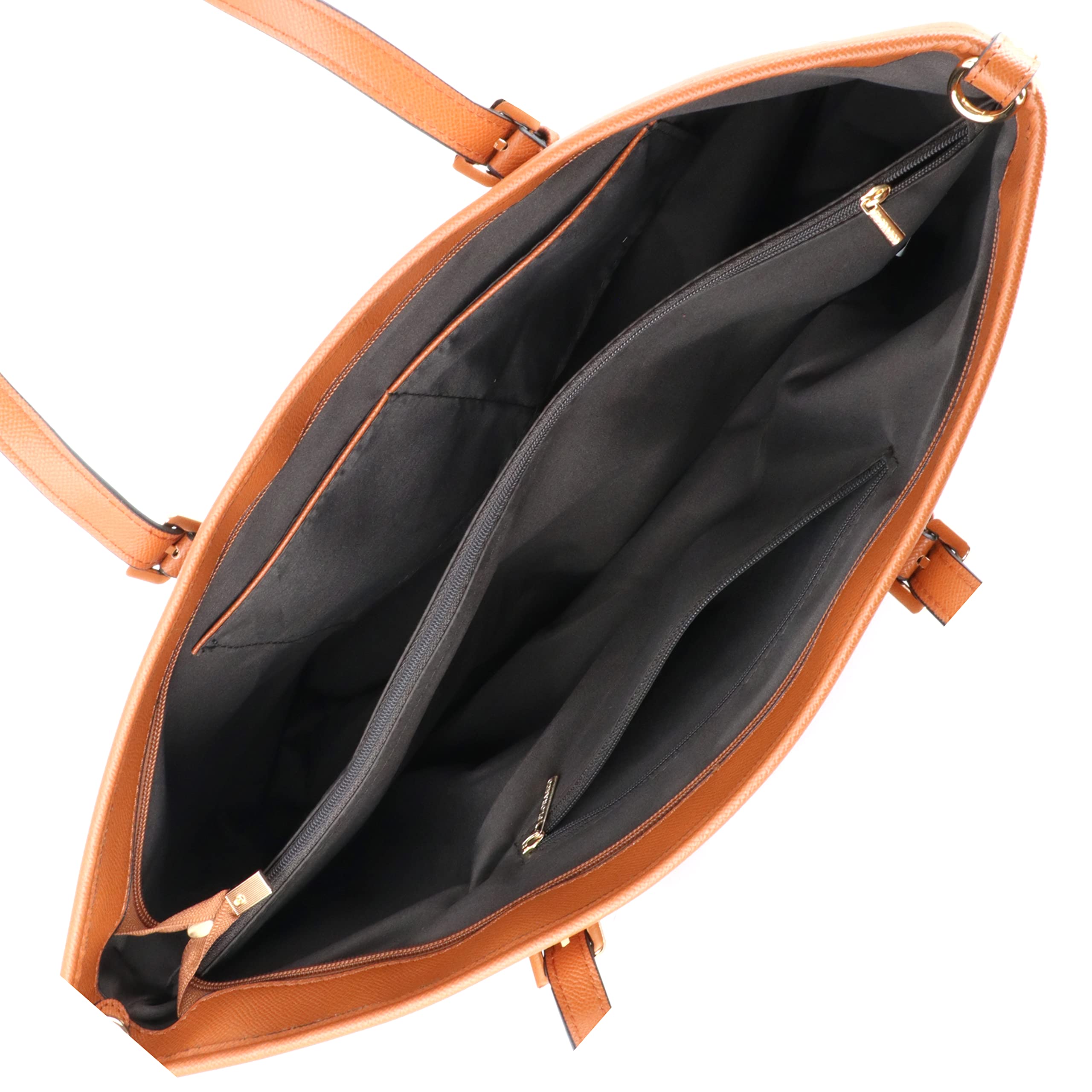 flora & co - Grand Sac à Main Femme Format A4 Similicuir Grainé - Sac Cabas Fourre-Tout Cours Lycée - Sac Shopping Taille XL Léger - Elégant Classique - CAMEL