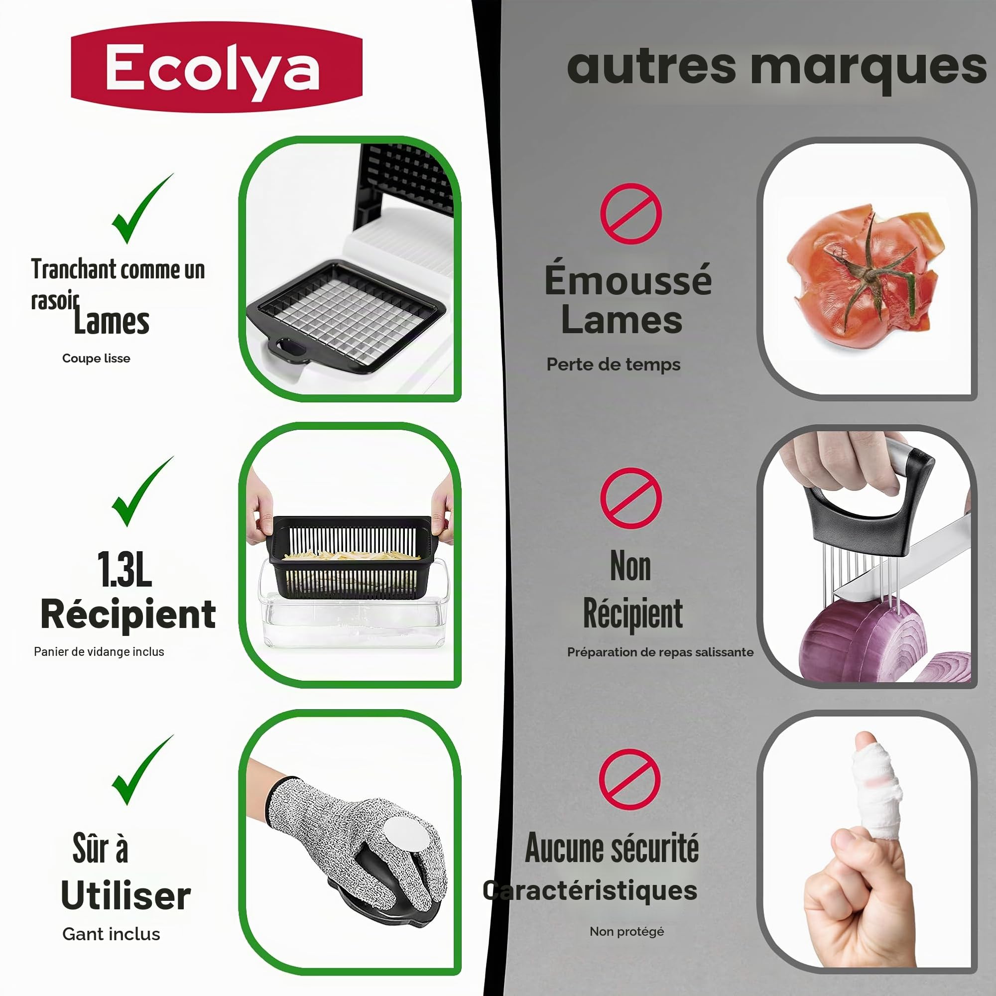 Hachoir à légumes et mandoline 25 en 1 - Hachoir alimentaire avec récipient et coupe-légumes - Coupe-légumes, coupe-légumes et trancheuse pour salade, oignon, pomme de terre et tomate - Gadget de