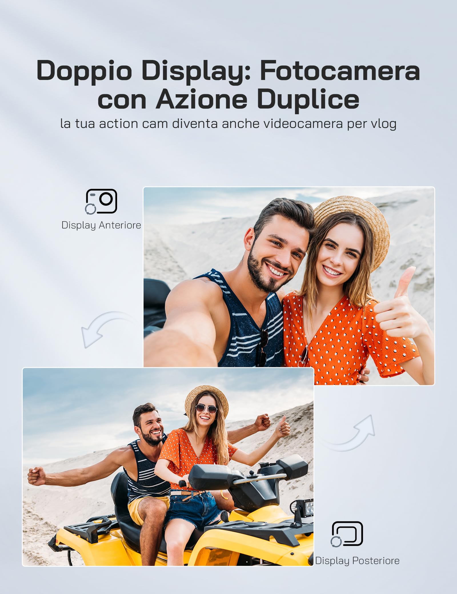 WOLFANG Dual Color Screen Action Cam 4K 60FPS 24MP GA420 WiFi Fotocamera, 10M Corpo/40M Custodia Impermeabile Subacquea Videocamera Casco con Telecomando, Dual Mic, Batterie 2x1350mAh
