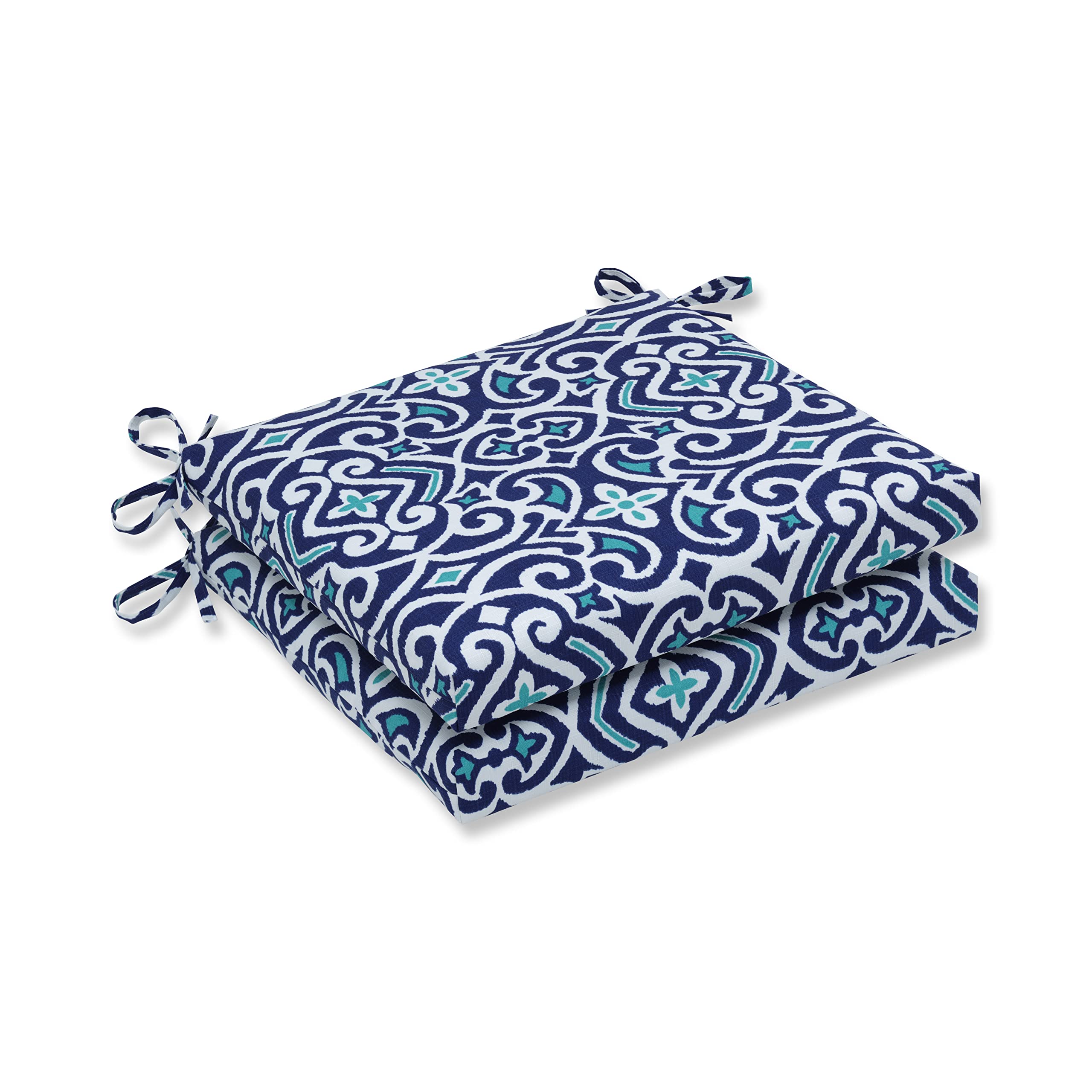 Photo 1 of Pillow Perfect 611433 Outdoor/Indoor New Damask Marine Square Corner Seat Cushions, 20 in. L X 20 in. W X 3 in. D, Blue, 2 Pack Square Corner Seat Cushions, 20" x 20"