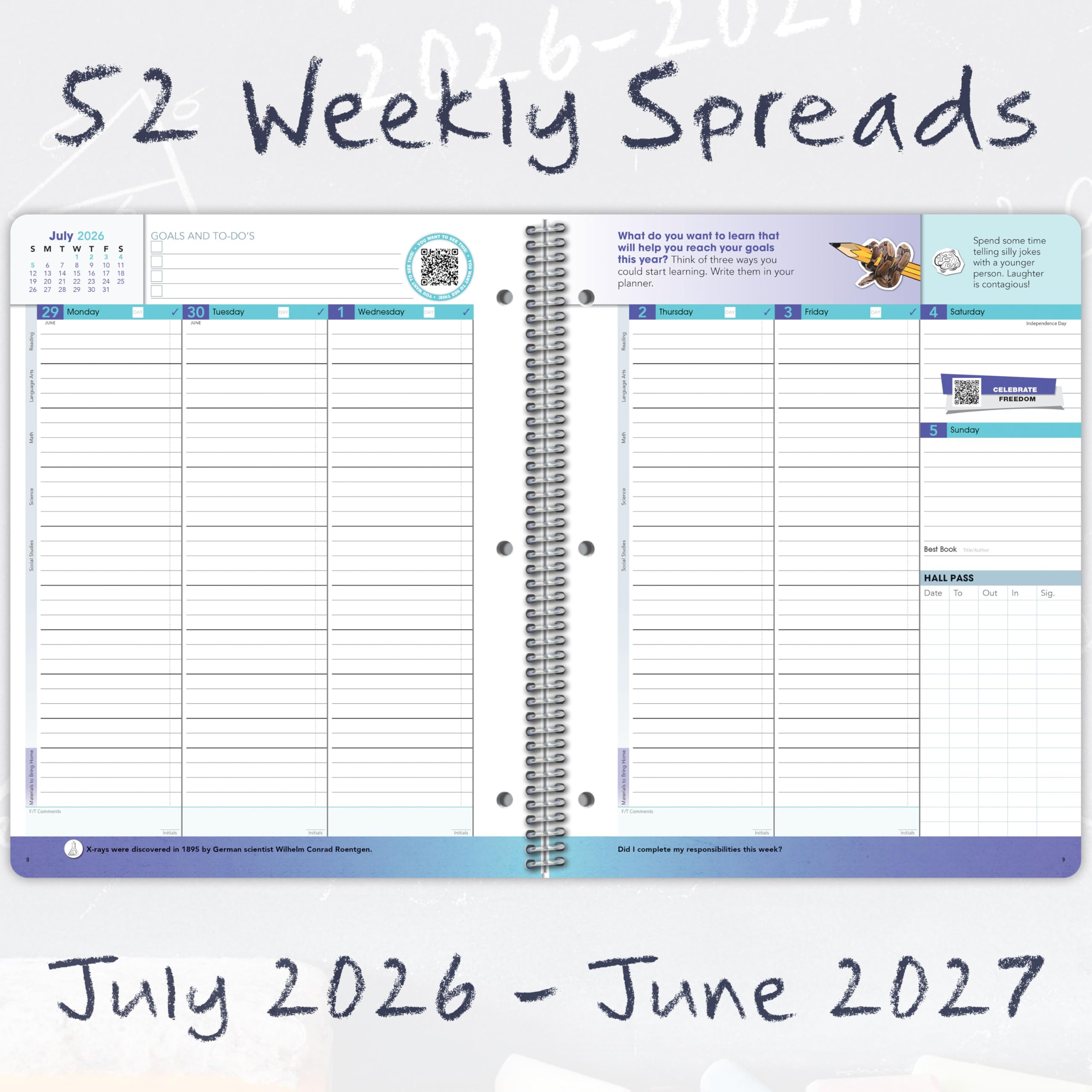 Agenda de estudiantes de secundaria con fecha 2026-2027, año escolar académico, tamaño grande (8.5 x 11 pulgadas) estilo matriz con cubierta clásica de matriz media/alta