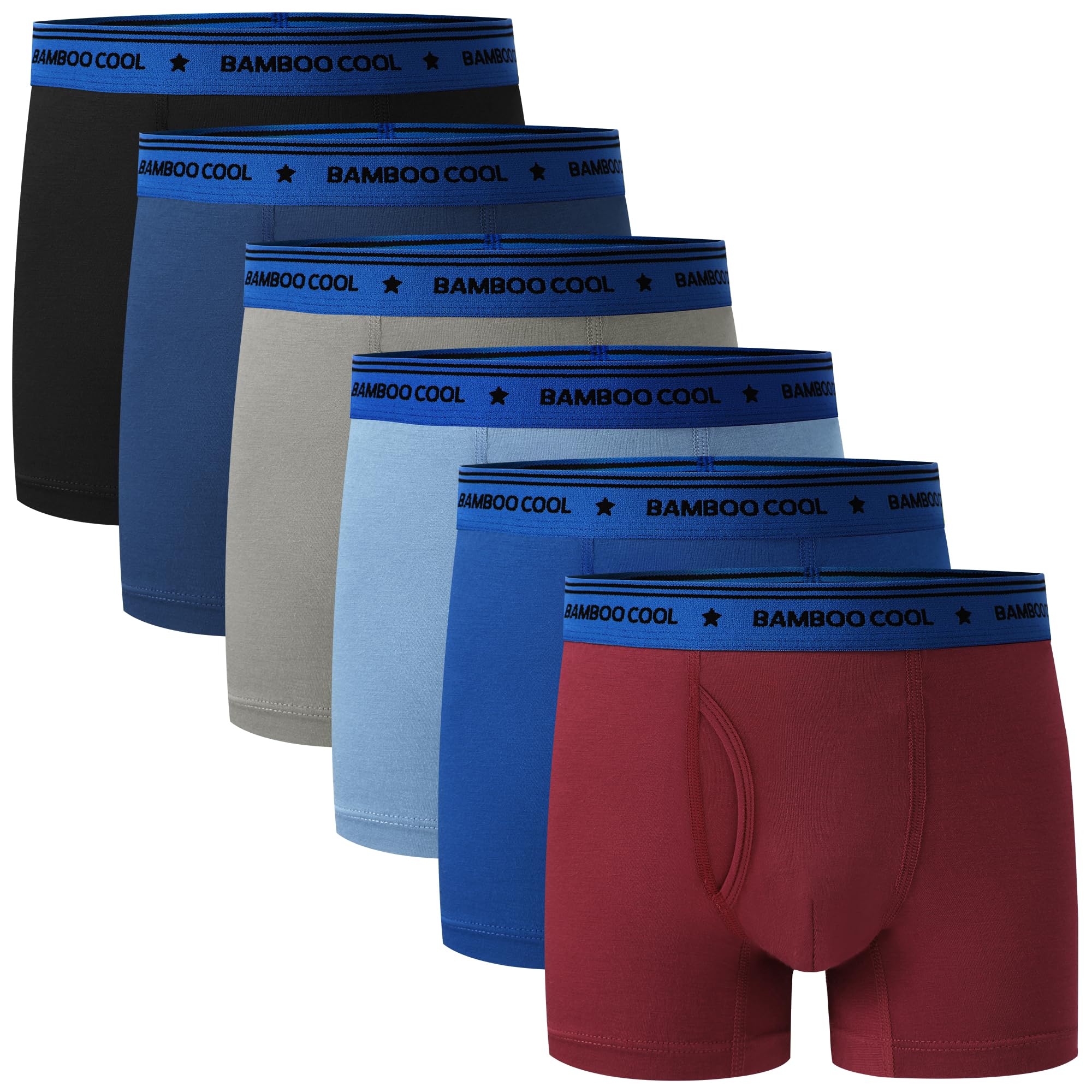 BAMBOO COOL Boys' Underwear Moisture-Wicking Brethable Boxer Briefs Soft Lightweight Tag-Free with Fly Pouch 6-Pack