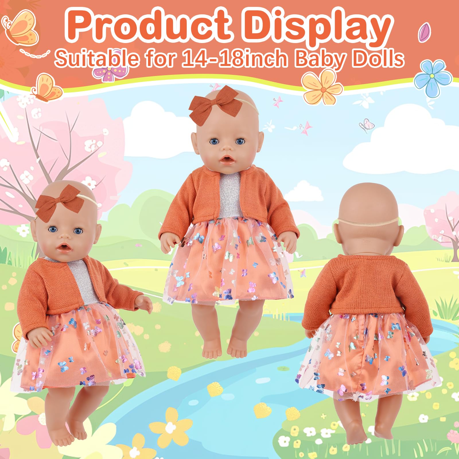 Poppenkleding 35-43 cm, 4 stuks poppenkleding voor babypoppen, kleding kleding outfits voor babypoppen 35-43 cm