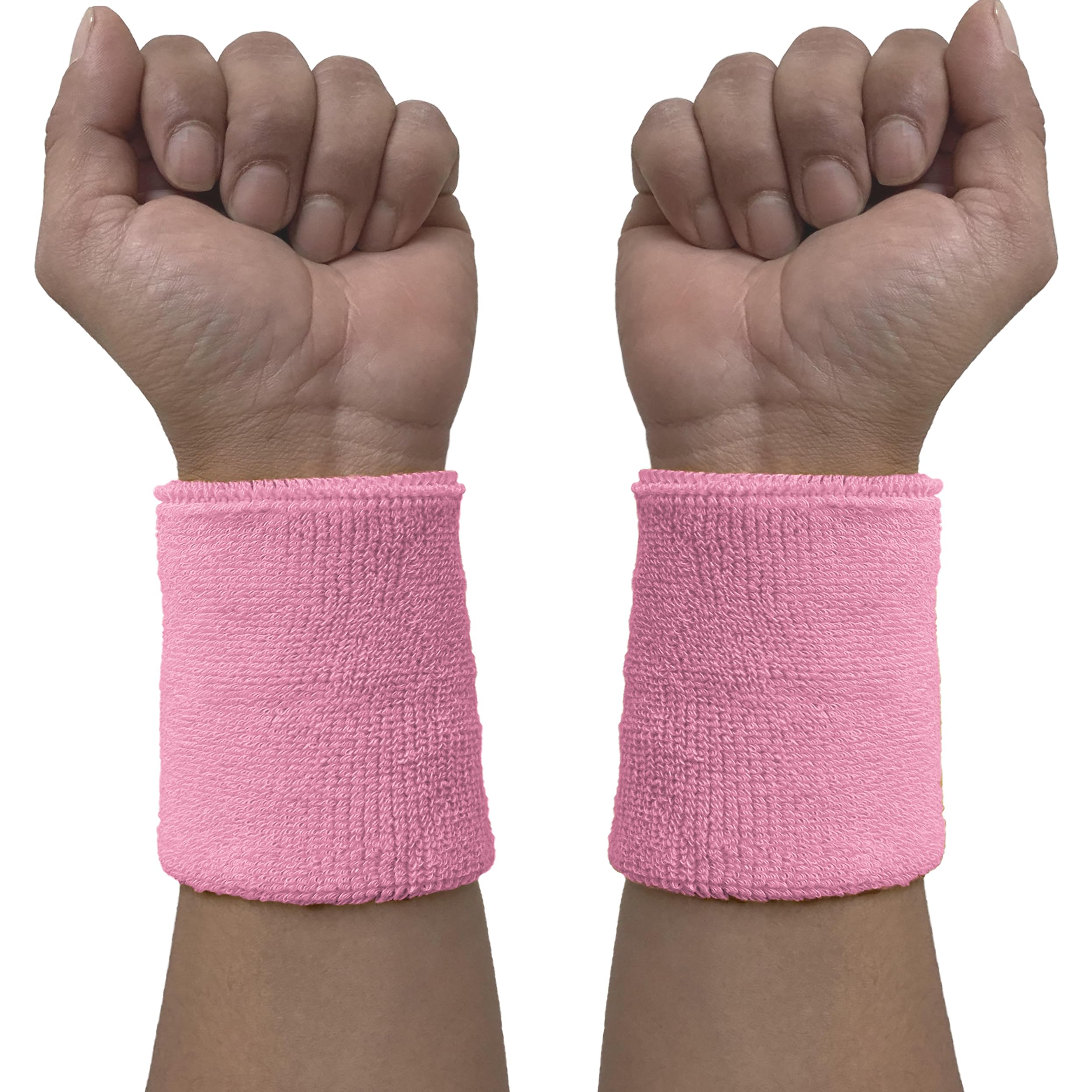 Couver Wrist Sweatband - Pink Solid Cotton Terry Colth Sport Wristband-1 Pair โ image 1