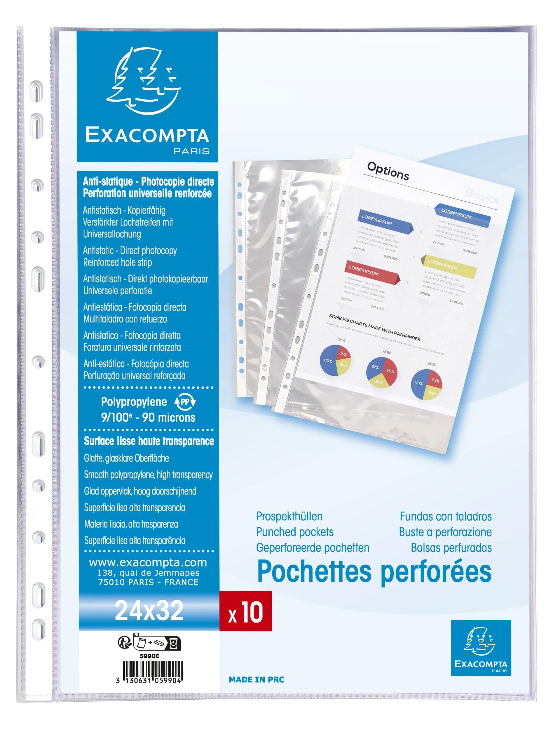 Exacompta 100 buste perforate PP liscio 9/100 mm incolore