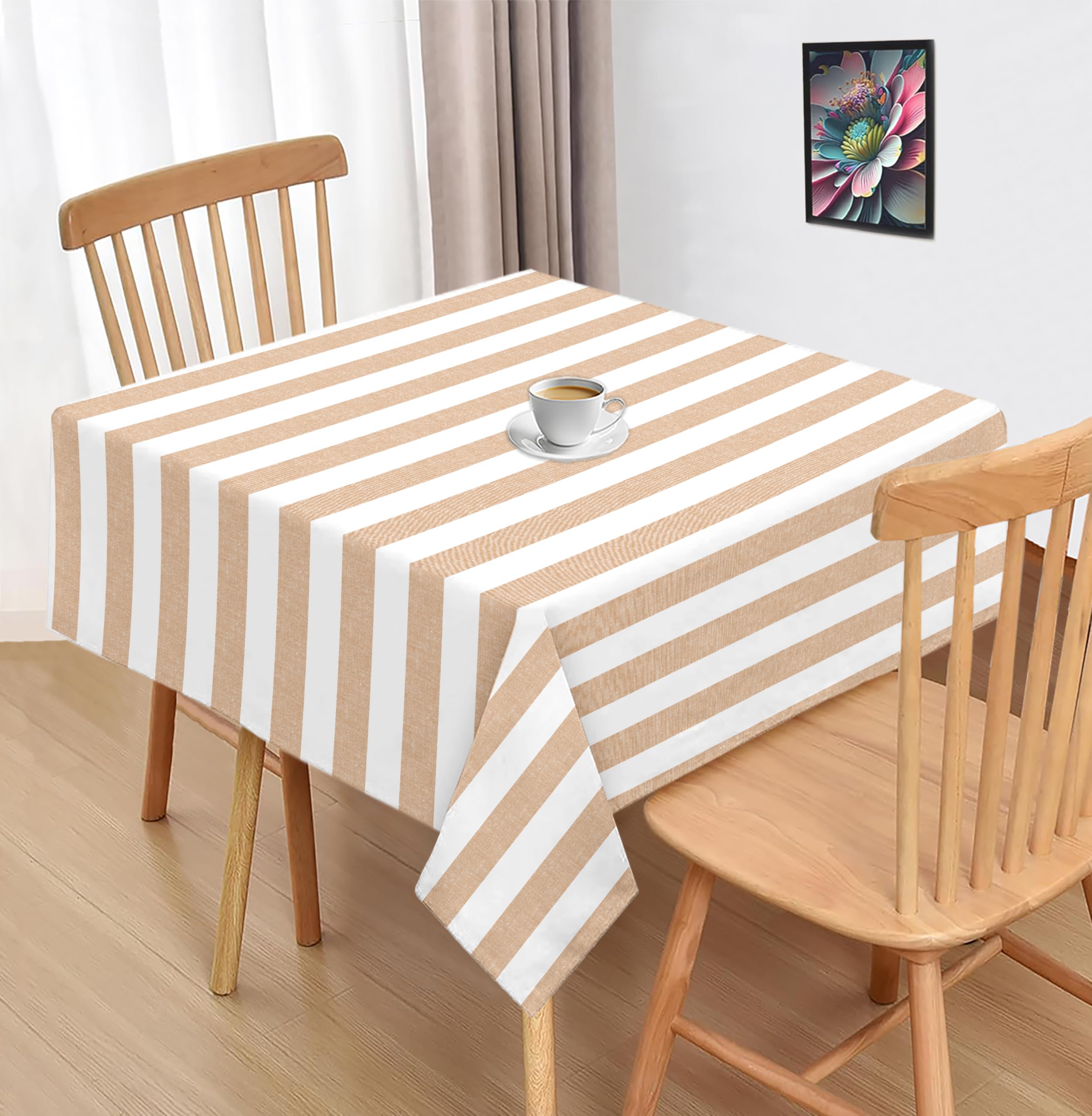 Cotton Beige Stripe Table Cloth/Cover - Pack Of 1 (40 * 40 In), Square-image-0