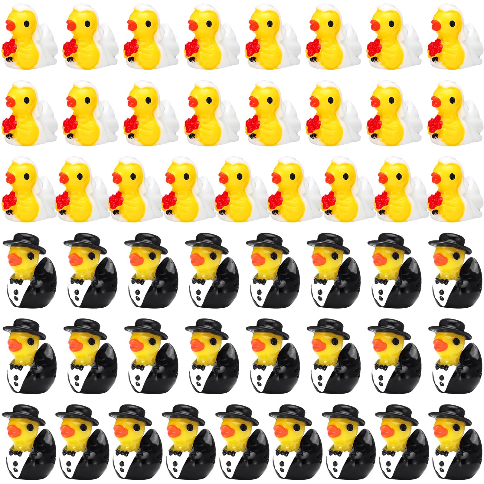 Soulchen 100 Pcs Wedding Resin Duck Mini Bride Groom Ducks Marriage Resin Figurines Bulk Small Animal Figurines Fairy Moss Landscape DIY for Wedding Ceremony Bridal Gift Souvenir (Retro)