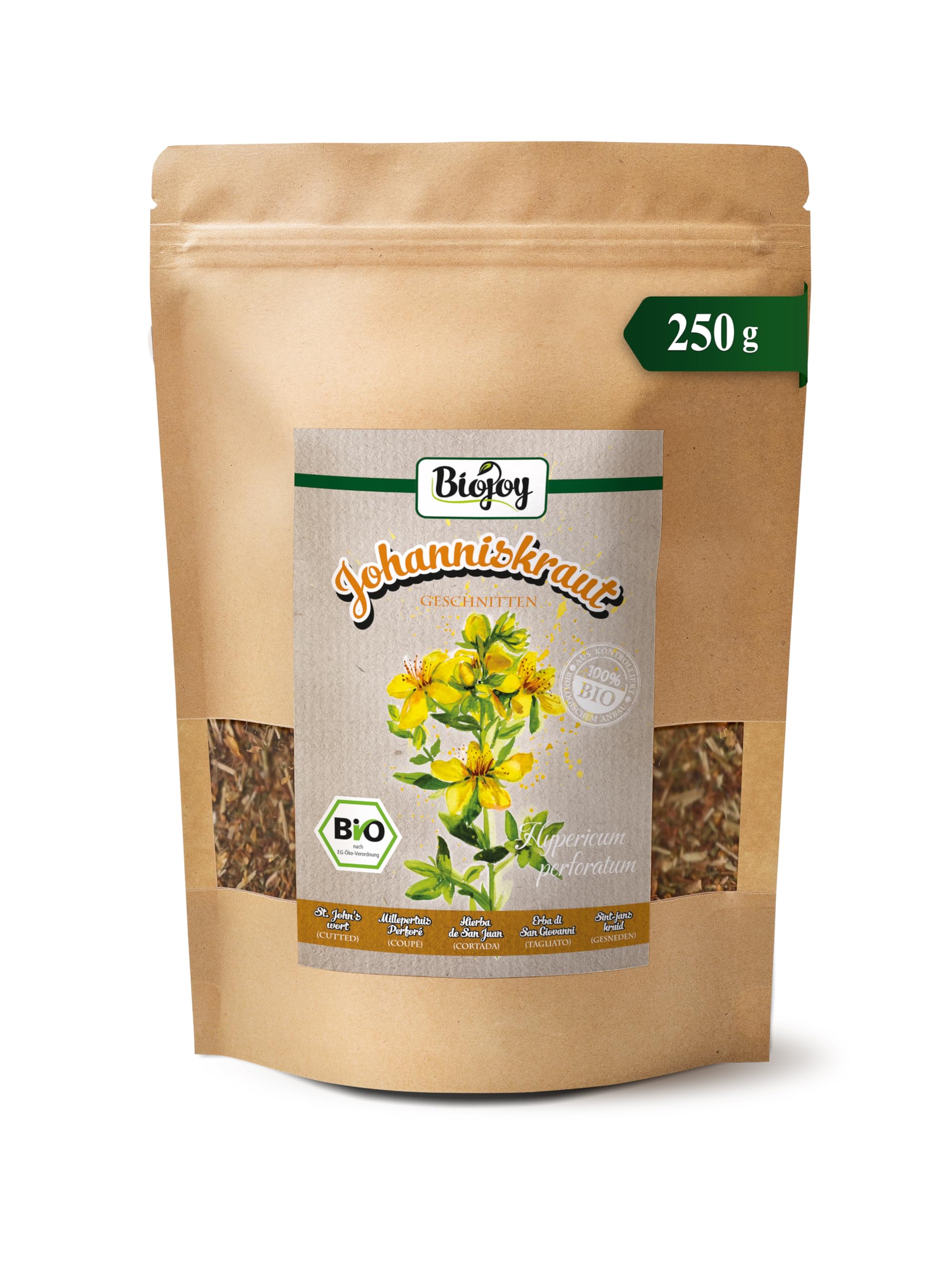 Biojoy BIO-Johanniskraut-Tee (250 g), getrocknet und geschnitten, Kräutertee (Hypericum perforatum)