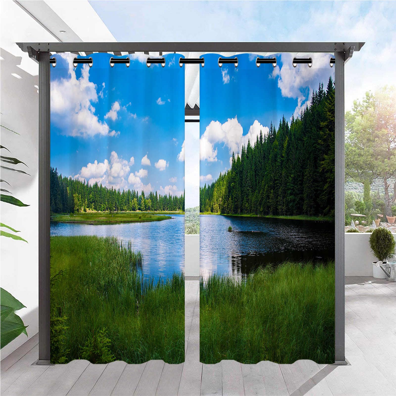 ANHOPE Outdoor Curtains Waterproof Eyelet Top 2 Panels W 36" x L 84" — image 1