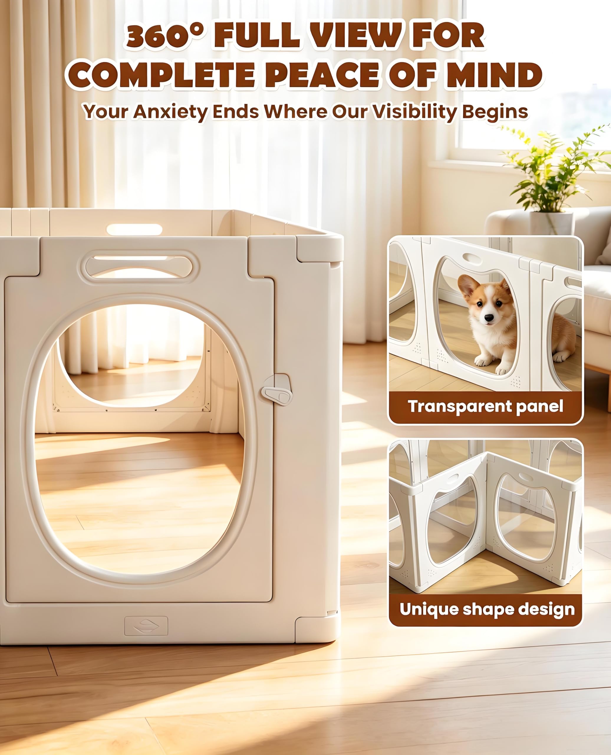 Enclos pour Chiots Transparent en Acrylique avec Porte, 9+1 Parc à Chiots Intérieur, 50 × 60 cm, Montage sans Outils, Ventouses Antidérapantes, pour Chiots, Petits et Moyens Chiens et Autres Animaux