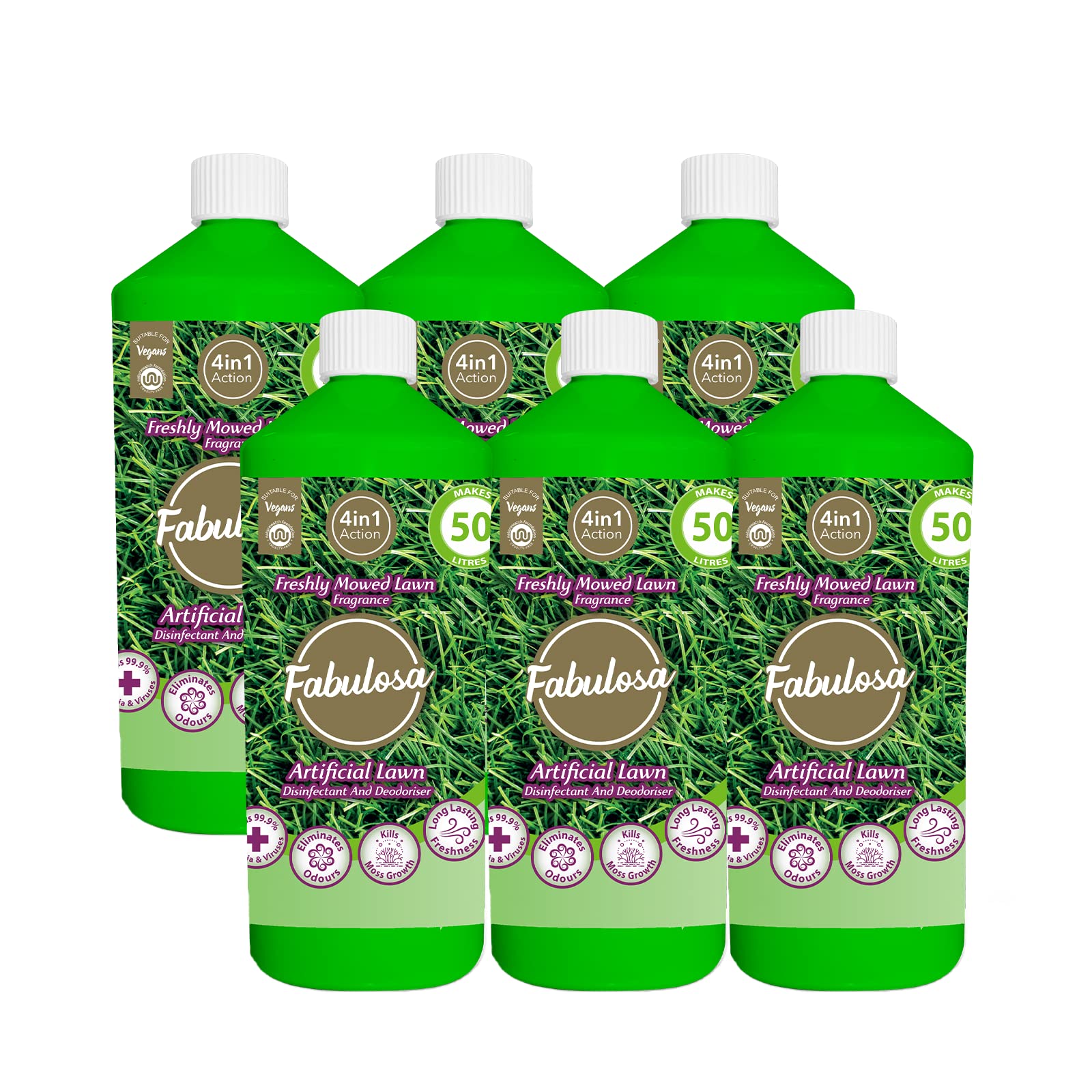 Fabulosa 4 in 1 All Purpose Disinfectant and Deodoriser, Pet Friendly Moss Growth Killer and Artificial Grass Cleaner, 1L, 6 Pack, Freshly Mowed Lawn