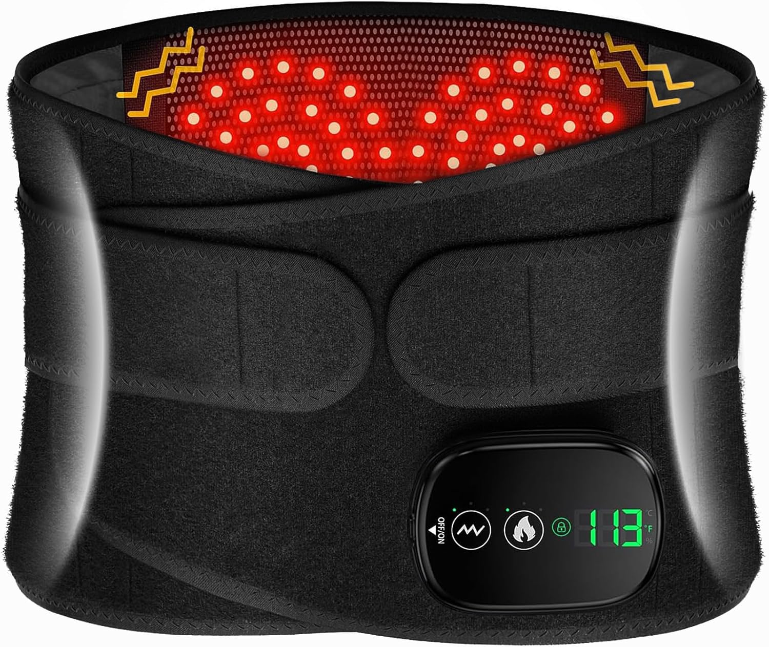 Lower Back Massager with Heat, Heating Pad for Back, Stomach Heating Pad, Waist Belt Wrap with Heat Vibration 3 Levels Adjustable, Touchscreen Control, Adjustable Size, Gifts for Dad Mom (Black)