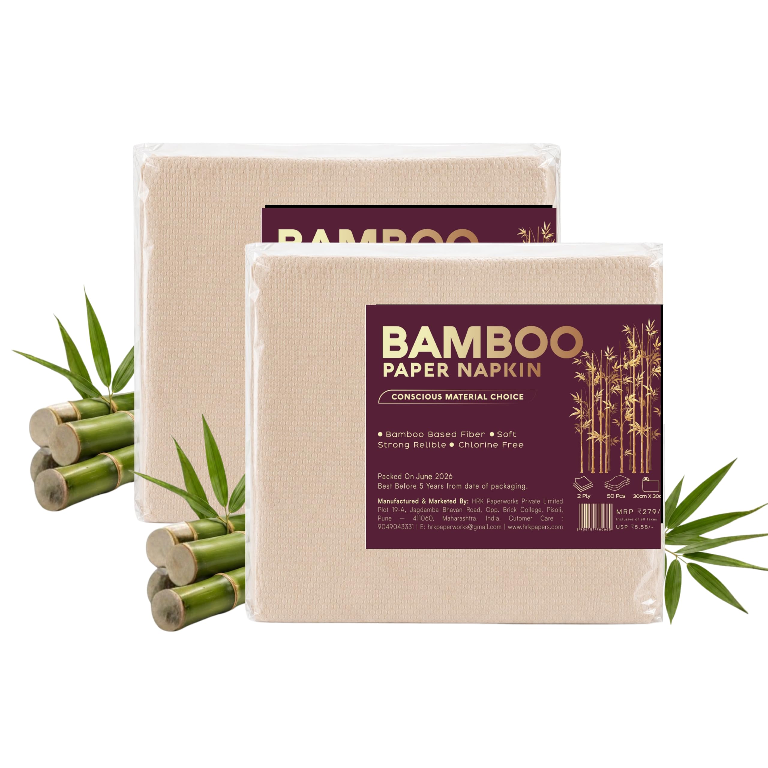 Bamboo Paper Napkins | 2 Ply Eco Friendly Bamboo Tissue Paper | 30 x 30 cm | Soft & Absorbent Table Tissue for Home Kitchen Party Restaurant Use | 50 Pulls x 2 Pack-picture-12