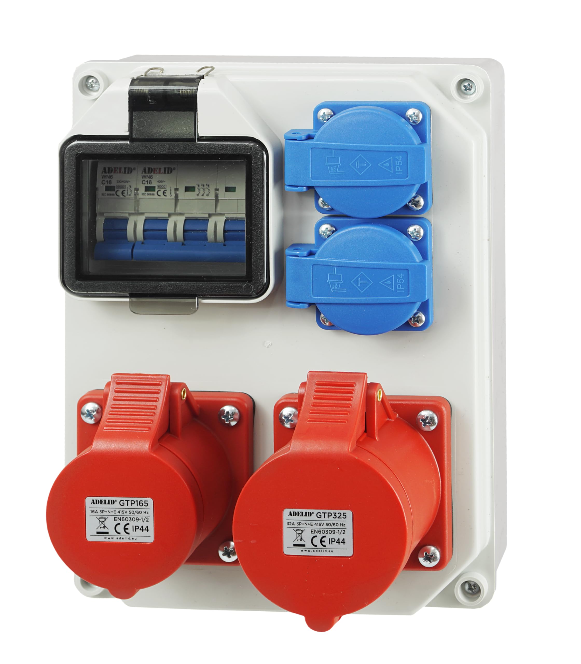 Baustromverteiler Wandverteiler CEE 32A 16A 2x230V Schuko Steckdose Komplett Verdrahtet mit LS Schalter IP44 Adelid