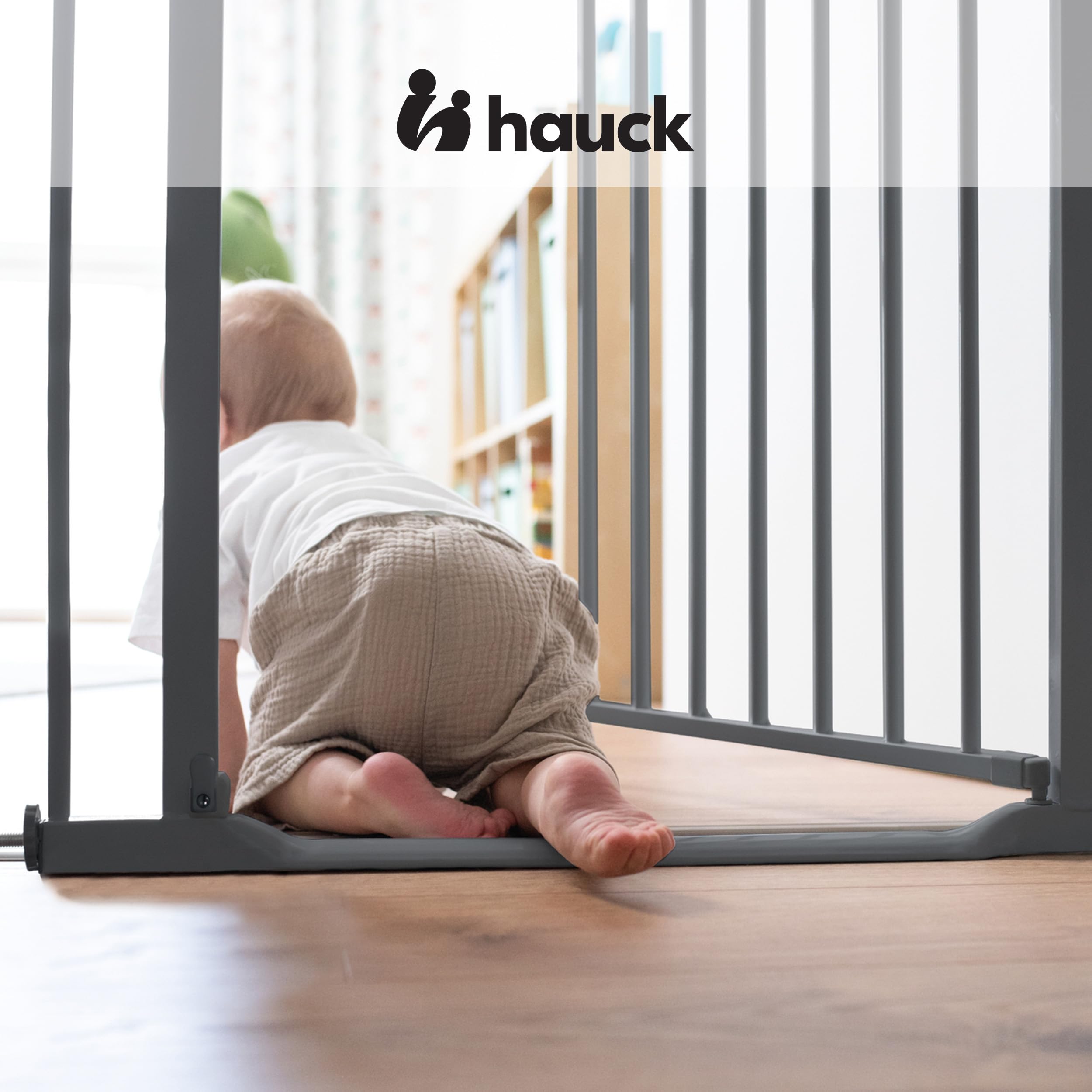 Hauck Clear Step Autoclose 2 Barrera Seguridad Niños Escalera | Valla Infantil Ajustable de 75 a 80 cm | 3 Topes de Puerta | Vallas para Perros Umbral Plano y Cierre Automático – Gris