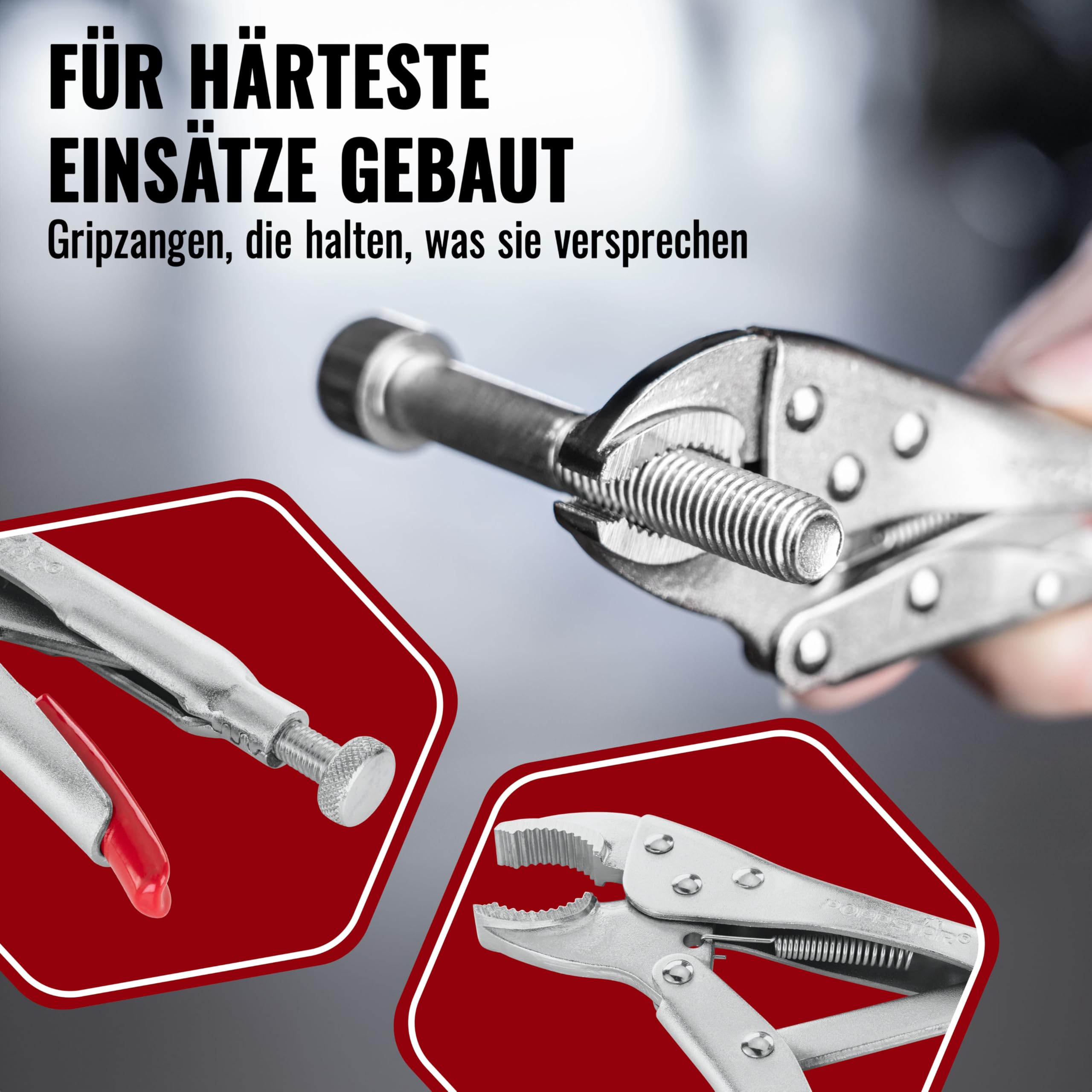 Poppstar Gripzangenset mit 3x Gripzange (225/182 / 140 mm) und 1x Langbeckzange (170 mm) inkl. Tasche