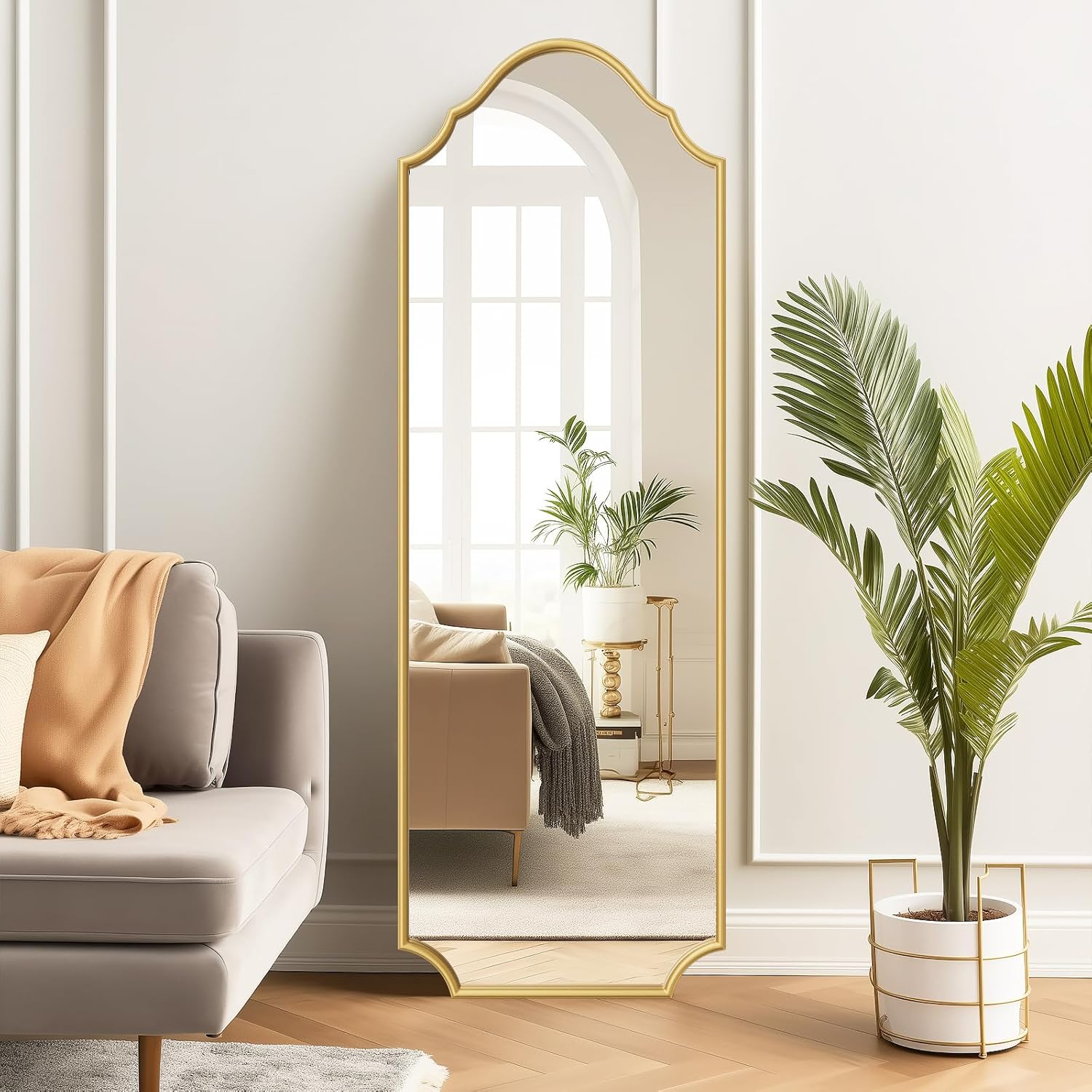 WallBeyond Arched Full Length Mirror Wall Mounted, 65"x22" Gold Metal Frame Full Body Mirror for Bedroom, Living Room, Hanging or Leaning Against Wall Full Size - Image 2