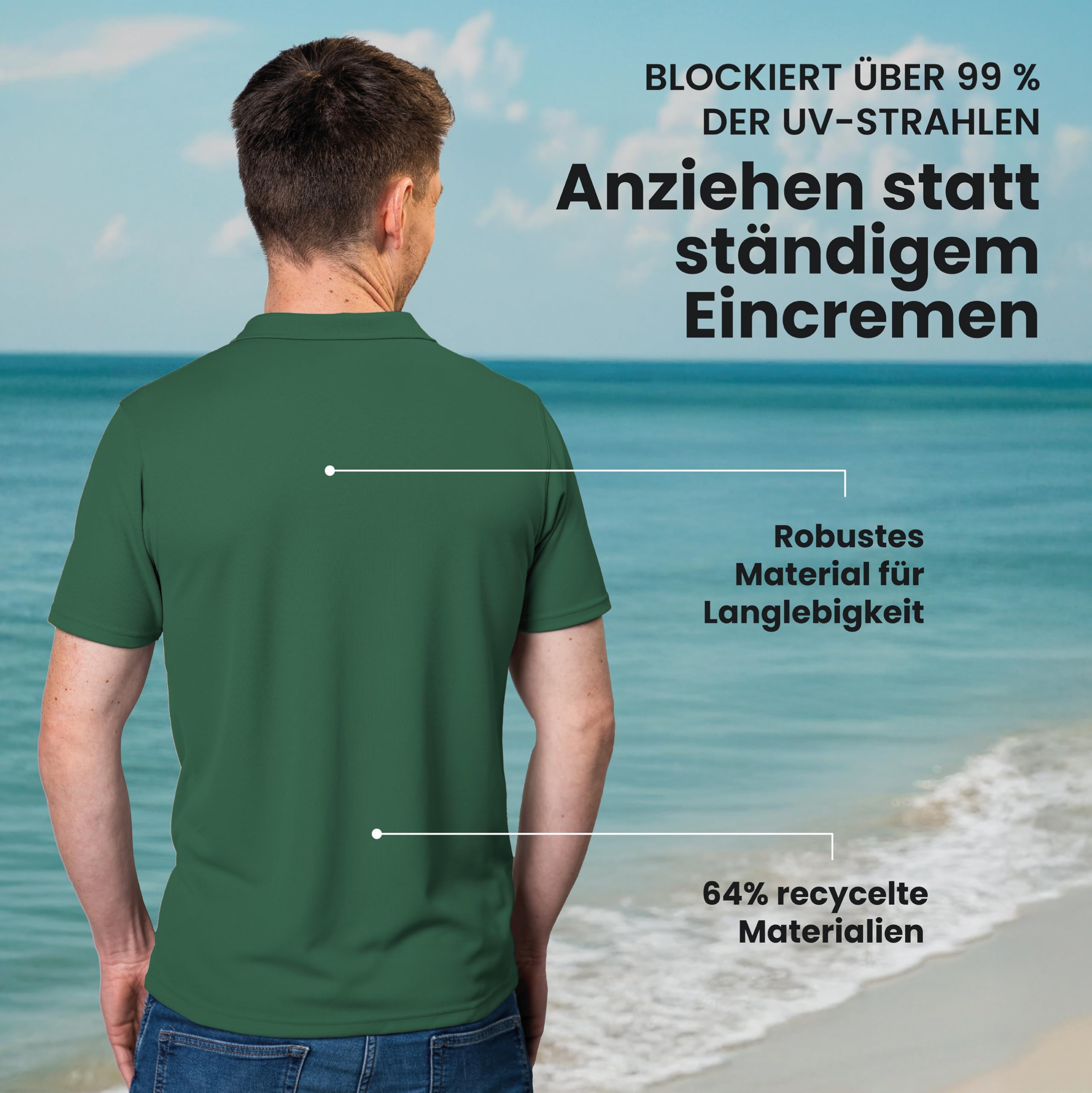 iQ-UV Poloshirt Herren Kurzarm – Hochwertiges Polo Shirt für Herren Kurzarm mit UV Schutz aus recyceltem Material – Ideal zum Golfen, Segeln, oder Wandern – Atmungsaktiv und stilvoll