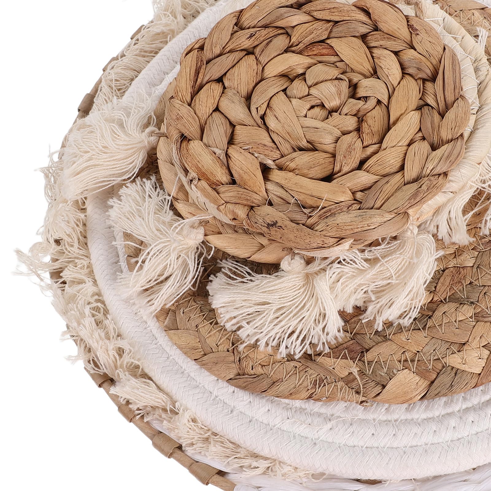 STOBAZA 7 Piezas Decoración de Pared Circular Boho Hecha a Mano de Ratán Beige para Sala de Estar Estilo Farmhouse Rústico y Bohemio