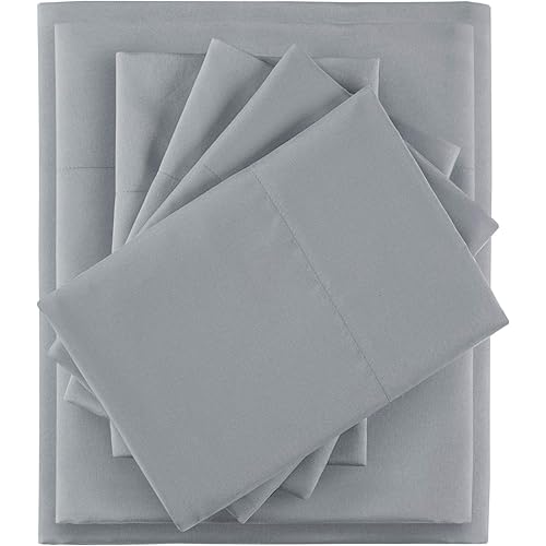 Intelligent Design Side Storage Pockets Ultra Soft Wrinkle Free Microfiber Bed Sheet Set Bedding, Queen Size, Grey, 6 Piece