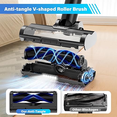 Miniatura 5 de Tikom Aspiradora inalámbrica para el hogar, aspiradora de palo de 450 W40000 pa, antienredos, aspiradora de mano ligera para suelos duros, pelo de