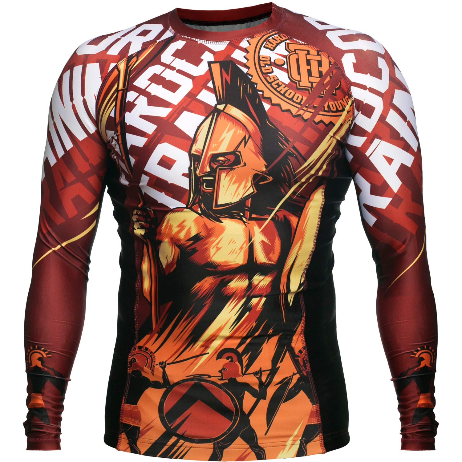 Hardcore Training Rash Guard for Men Sparta Red - Lond Sleeve - Boxing BJJ Fitness Crossfit-XXL