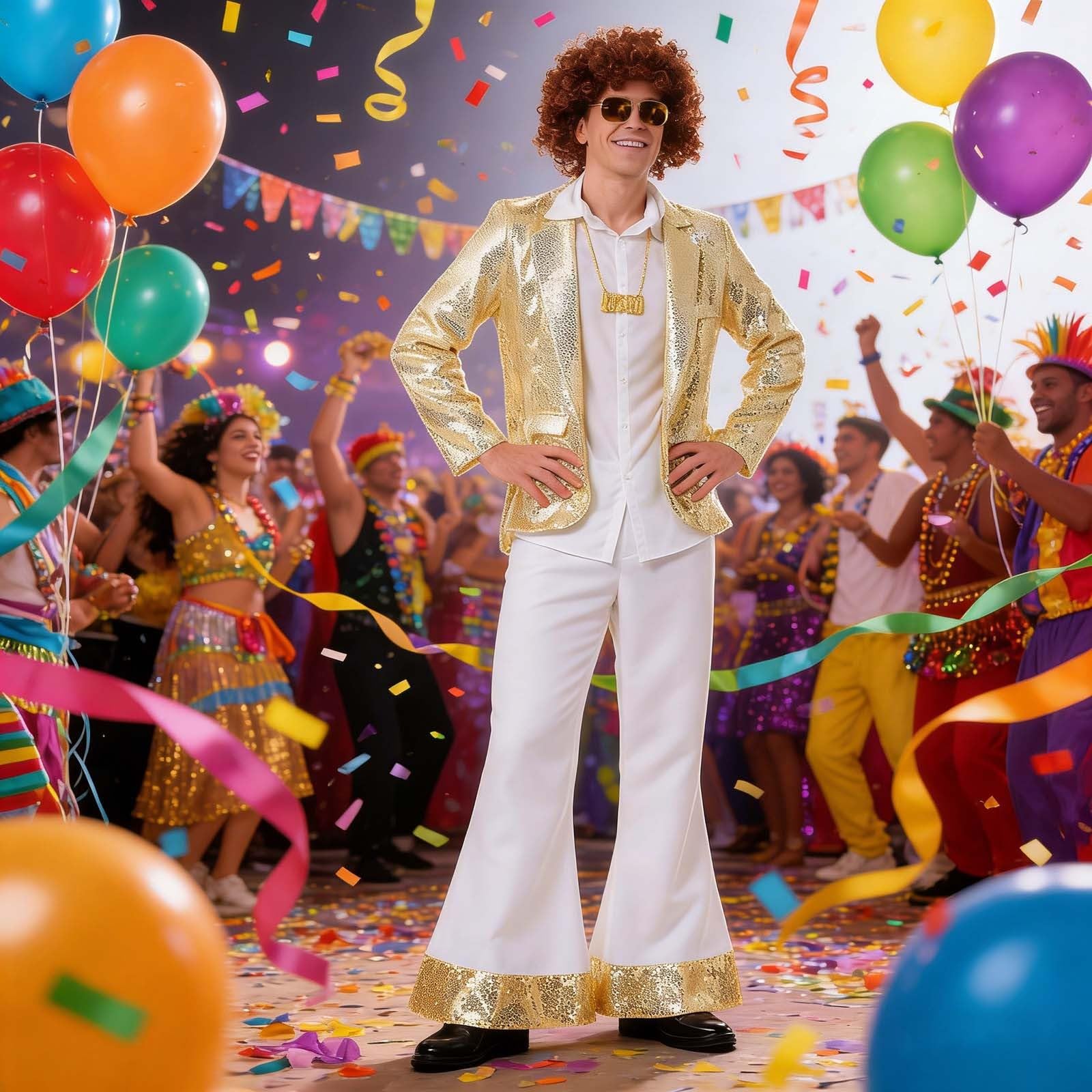 Disfraz de discoteca para hombre, disfraz hippie de los años 70 con peluca afro y accesorios, vestido de discoteca de los años 80, camisa retro para fiesta de Halloween de los años 70