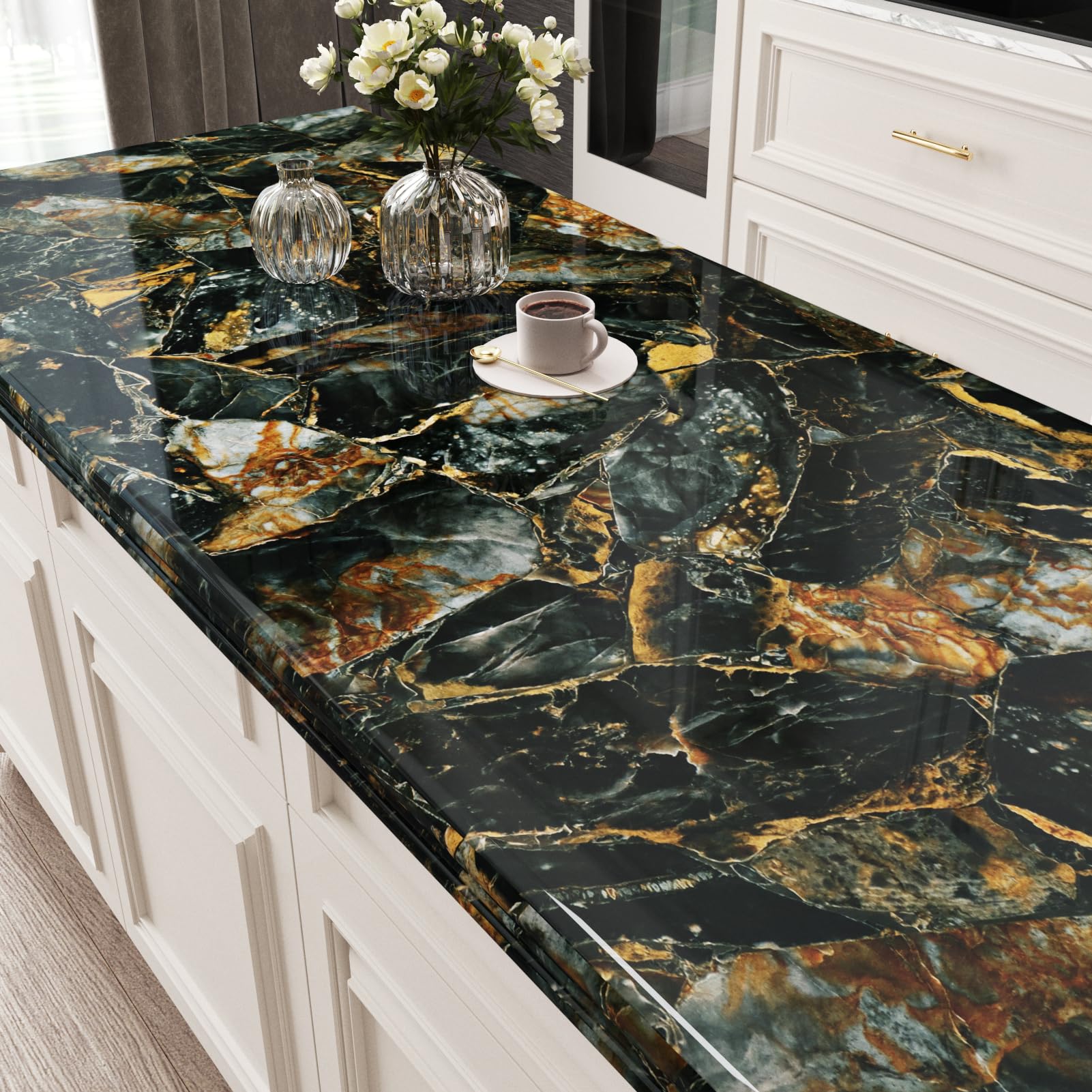 YENHOME Encimeras De Mármol De 30 X 200 Pulgadas, Papel De Contacto  Impermeable Para Encimeras De Cocina, Papel De Contacto De Mármol Marrón Y  Negro Para Encimeras, Papel Tapiz Autoadhesivo Brillante, image size:1601x1601