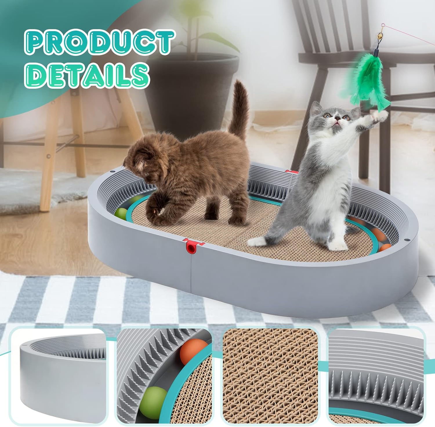 review Extra Large 66 x 43 cm Oval Cat Scratcher Bed with Ball- Cardboard Kitten Bed,ABS Material Housing Cat Scratchers for Indoor Cats - Cat Scratcher Lounge, Cat Scratch Pad - Cat Scratching Bowl