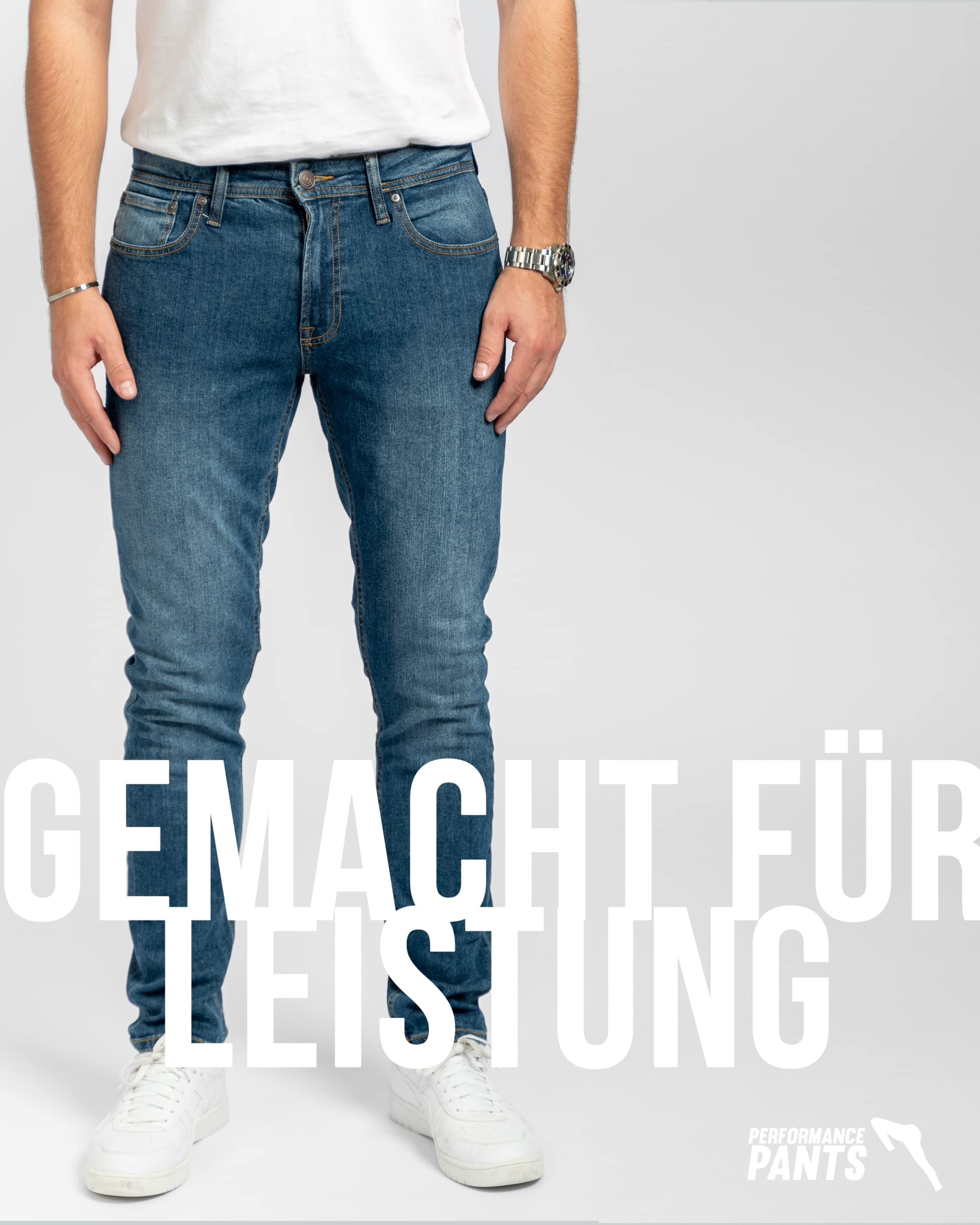 Performance Jeans für Herren in Slim Fit mit Stretch in Medium Blau oder Schwarz - Sehr Komfortable und Bequeme Slim Fit Stretch Jeans für Männer - Herren Jeans für Arbeit & Freizeit