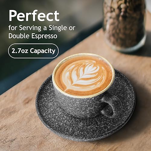 Miniatura 5 de MIAMIO – 2.7 Oz Ceramic Stackable Espresso Cups with Saucers and Metal Stand, Set of 6 Espresso Cup, Demitasse Cups, Coffee Mugs for Espresso,