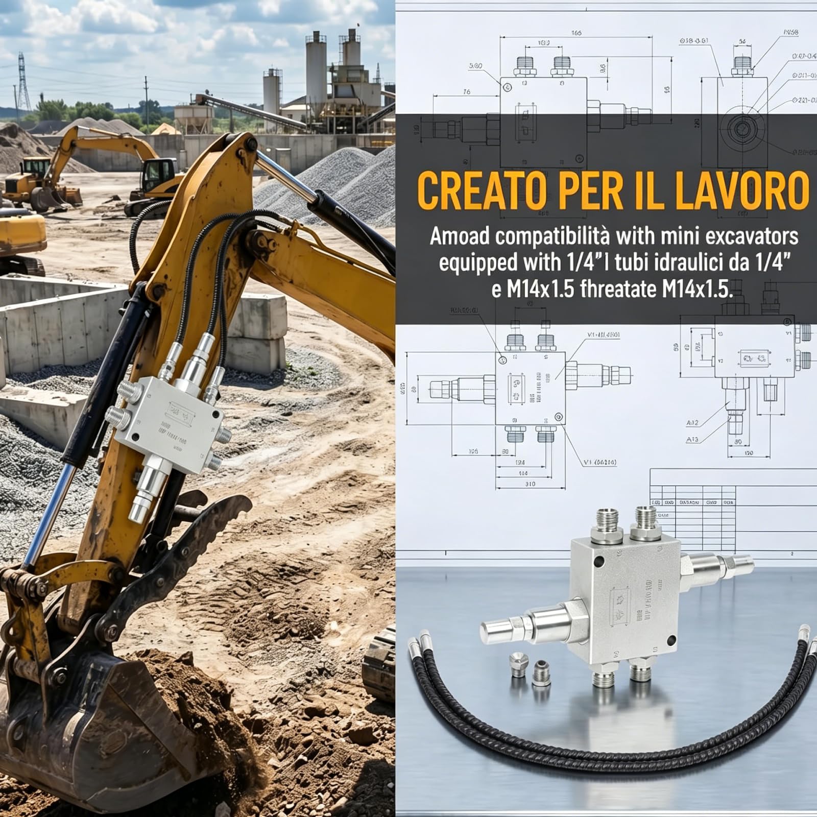Kit Valvola di Smorzamento per Miniescavatore, Ricambi, Accessorio, Tubo Idraulico da 1/4", Accessorio Robusto