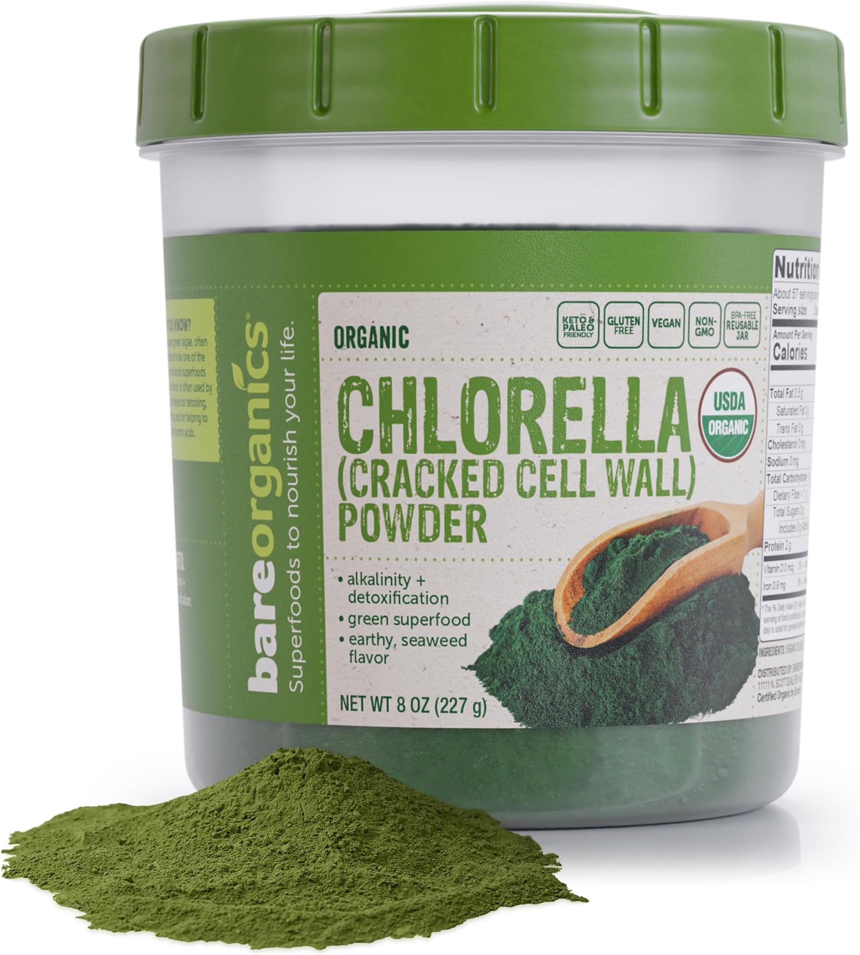 Bareorganics Raw Organic Chlorella Cracked Cell Wall Powder
