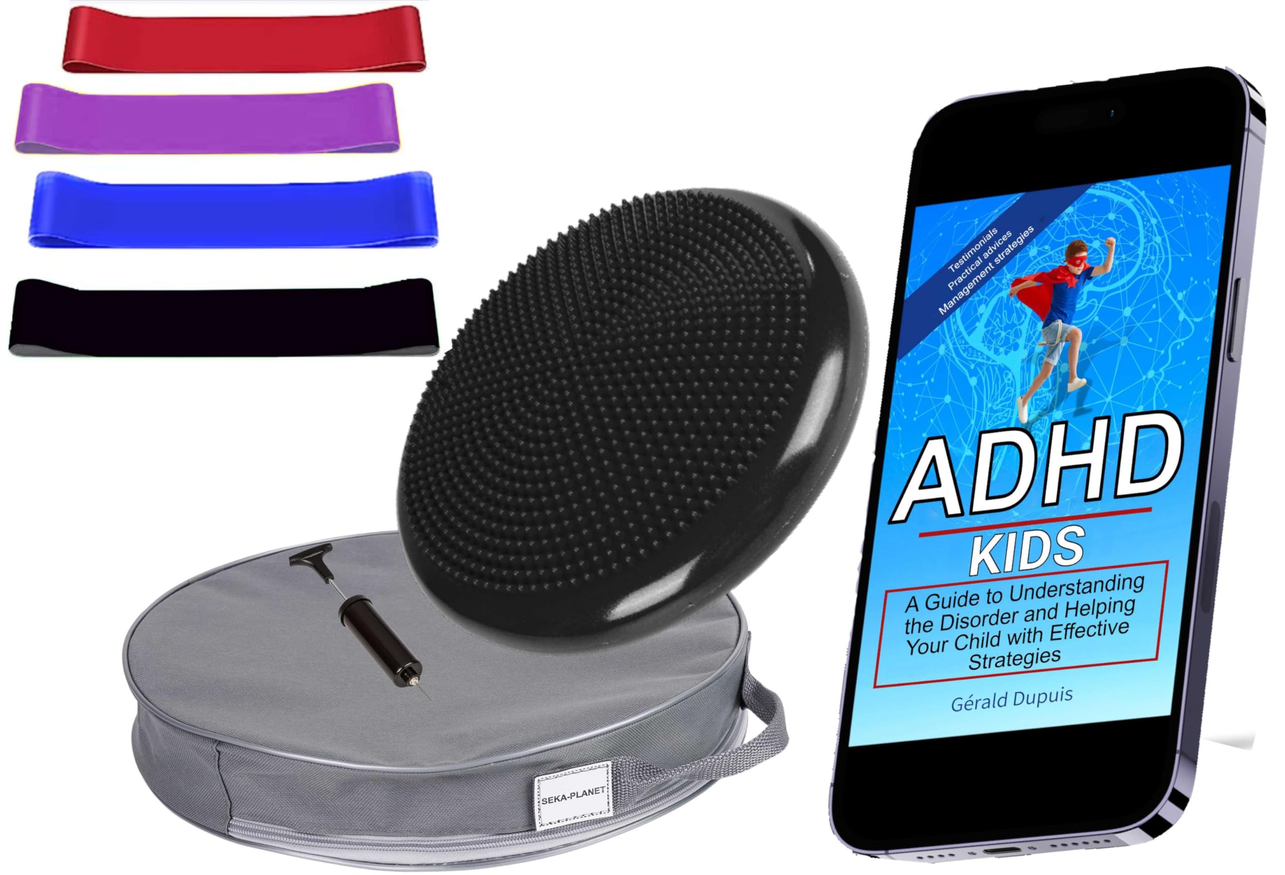 ADHD Sensory Kit for Kids, Wobble Cushion with Removable Cover and 4 Chair Bands for Kids with ADHD and Autism for Classroom & Home Use, Includes ADHD Strategies eBook